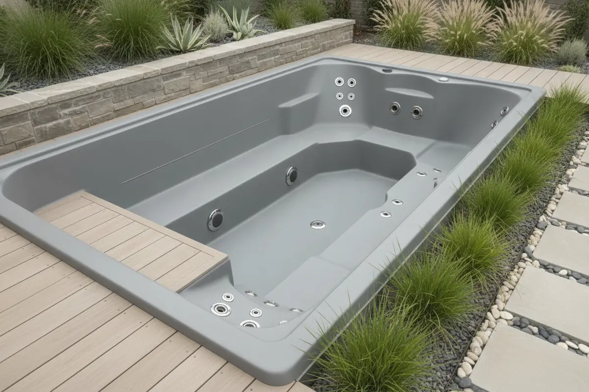 Swim spa seating, jets, and entry area shown together for comparison