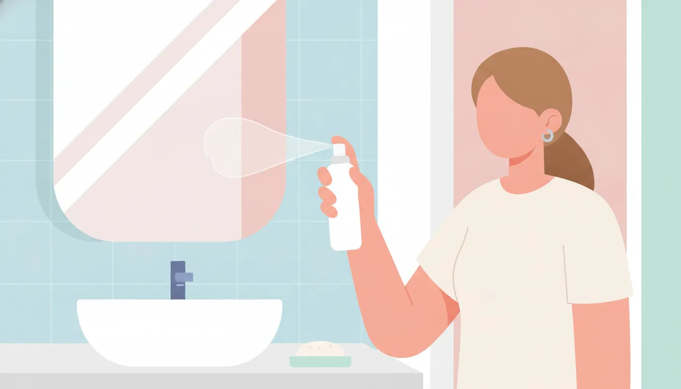Flat vector illustration of a person using a sterile saline spray bottle to clean a healing ear piercing