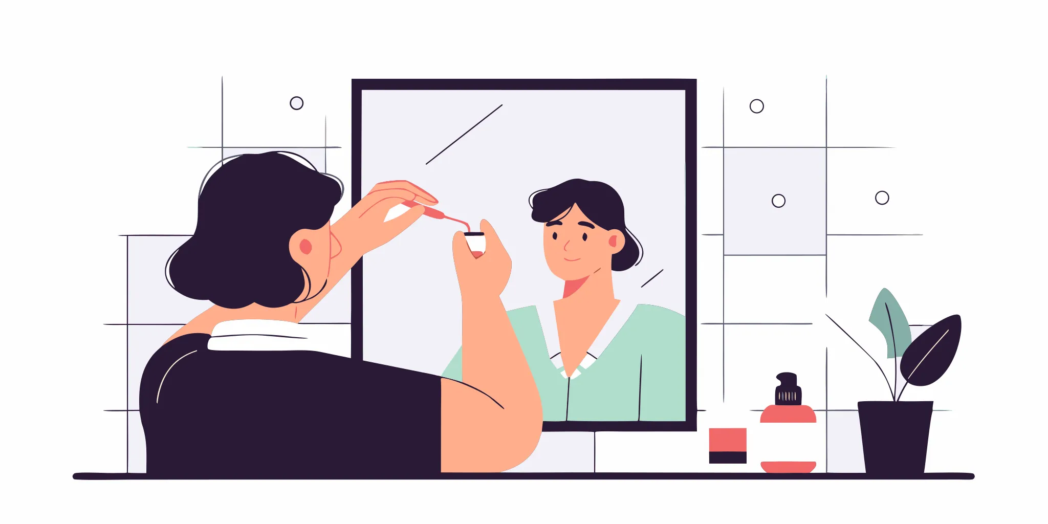Flat vector illustration of a person gently cleaning an ear piercing with saline solution, educational calm tone