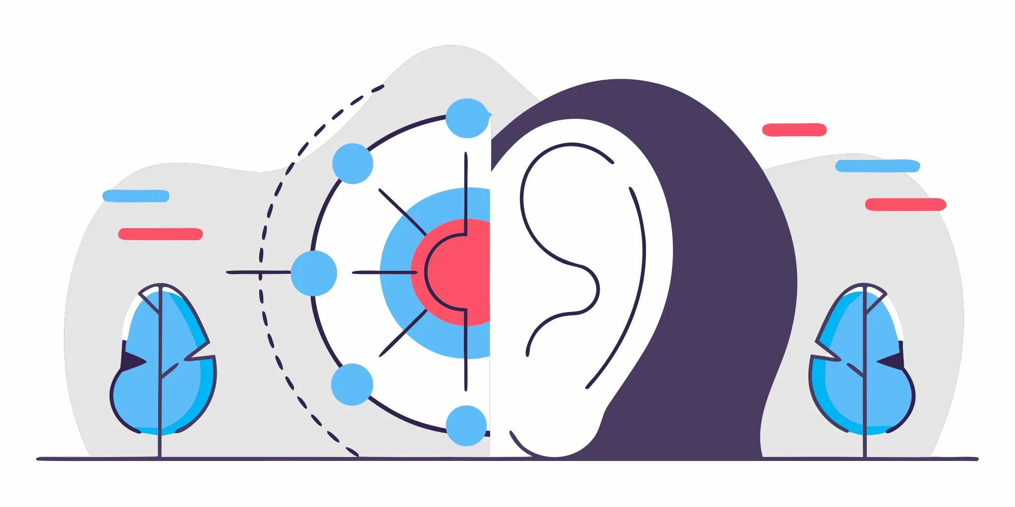 Flat vector illustration of a human ear showing the daith piercing location in the inner cartilage fold