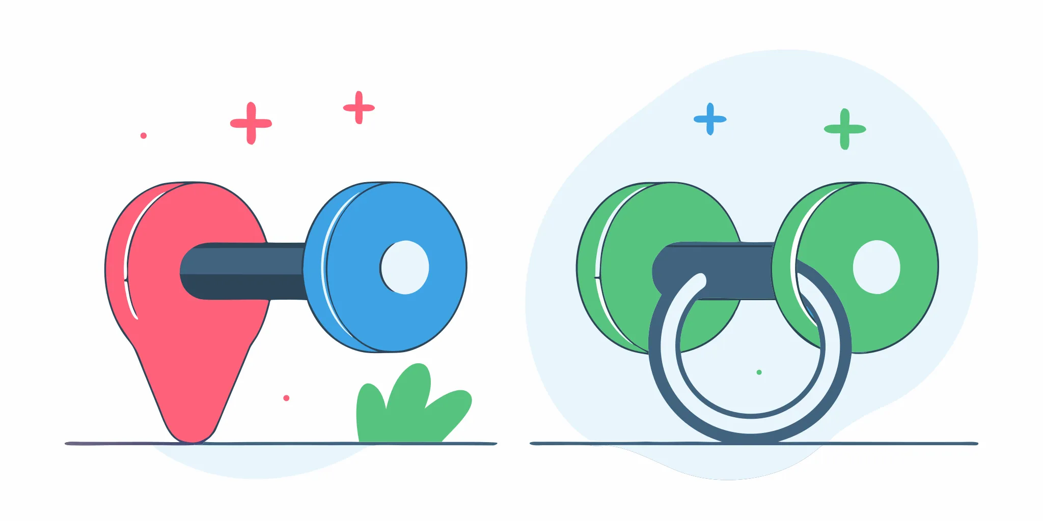 Flat vector illustration comparing a titanium flat-back labret stud and a hoop ring for helix piercings