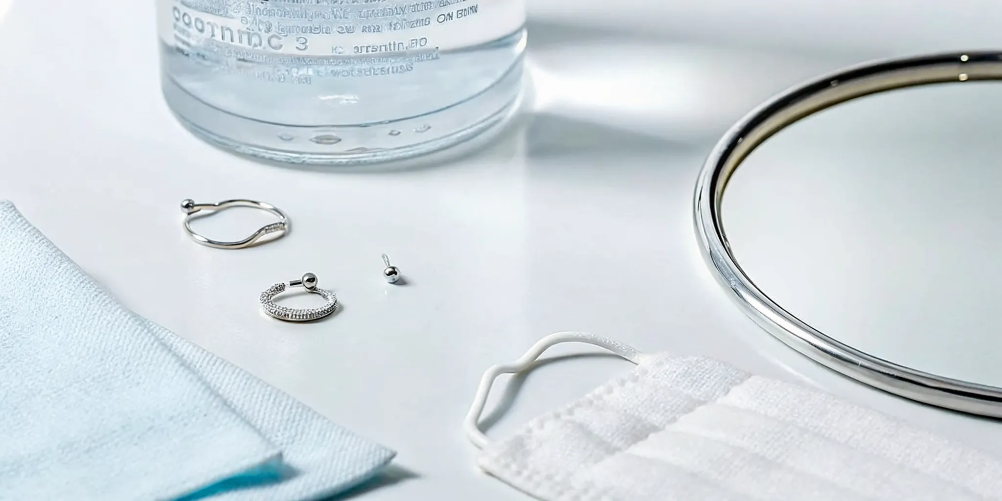 Sterile saline solution for ear piercings with clean aftercare supplies