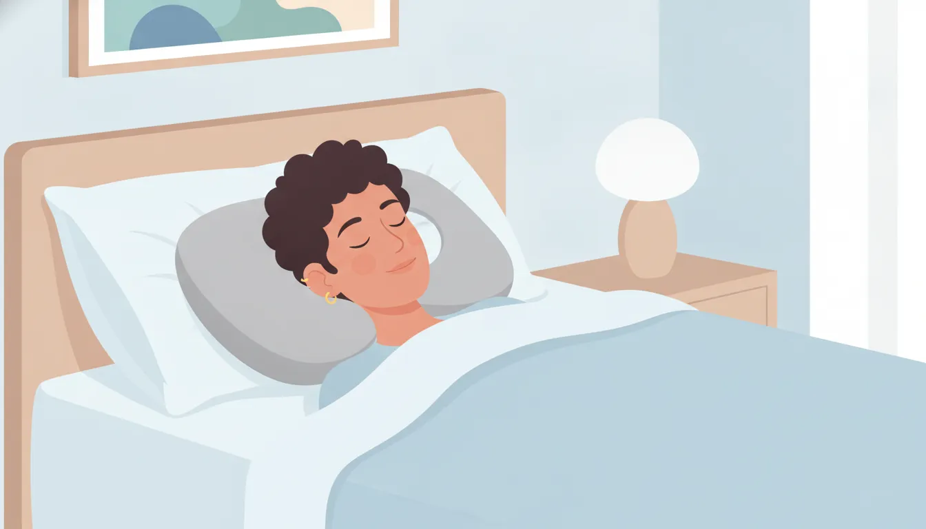 Healing cartilage piercing protected by a U-shaped travel pillow during sleep
