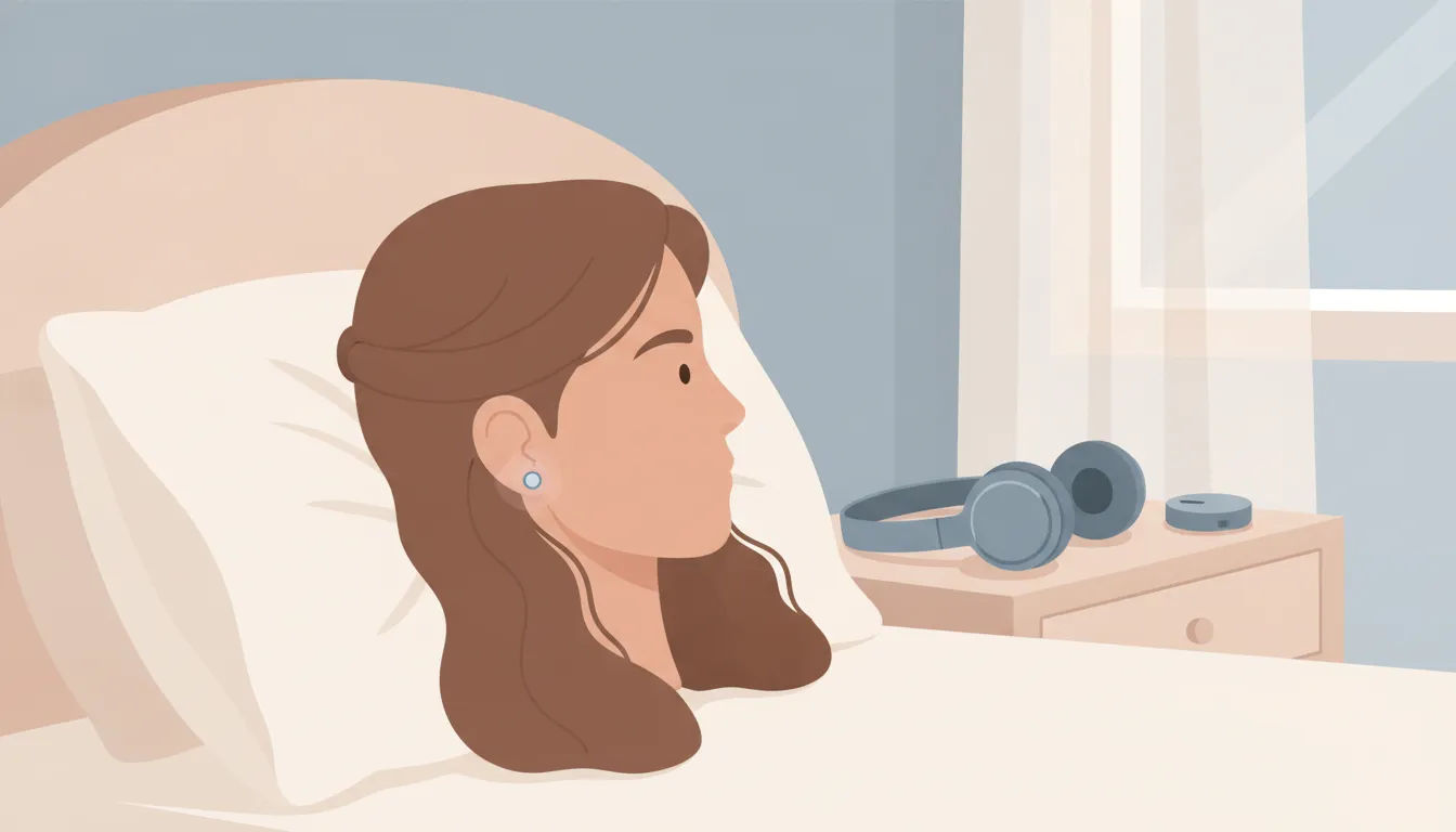Person protecting a healing cartilage piercing from hair, headphones, and bedding snags