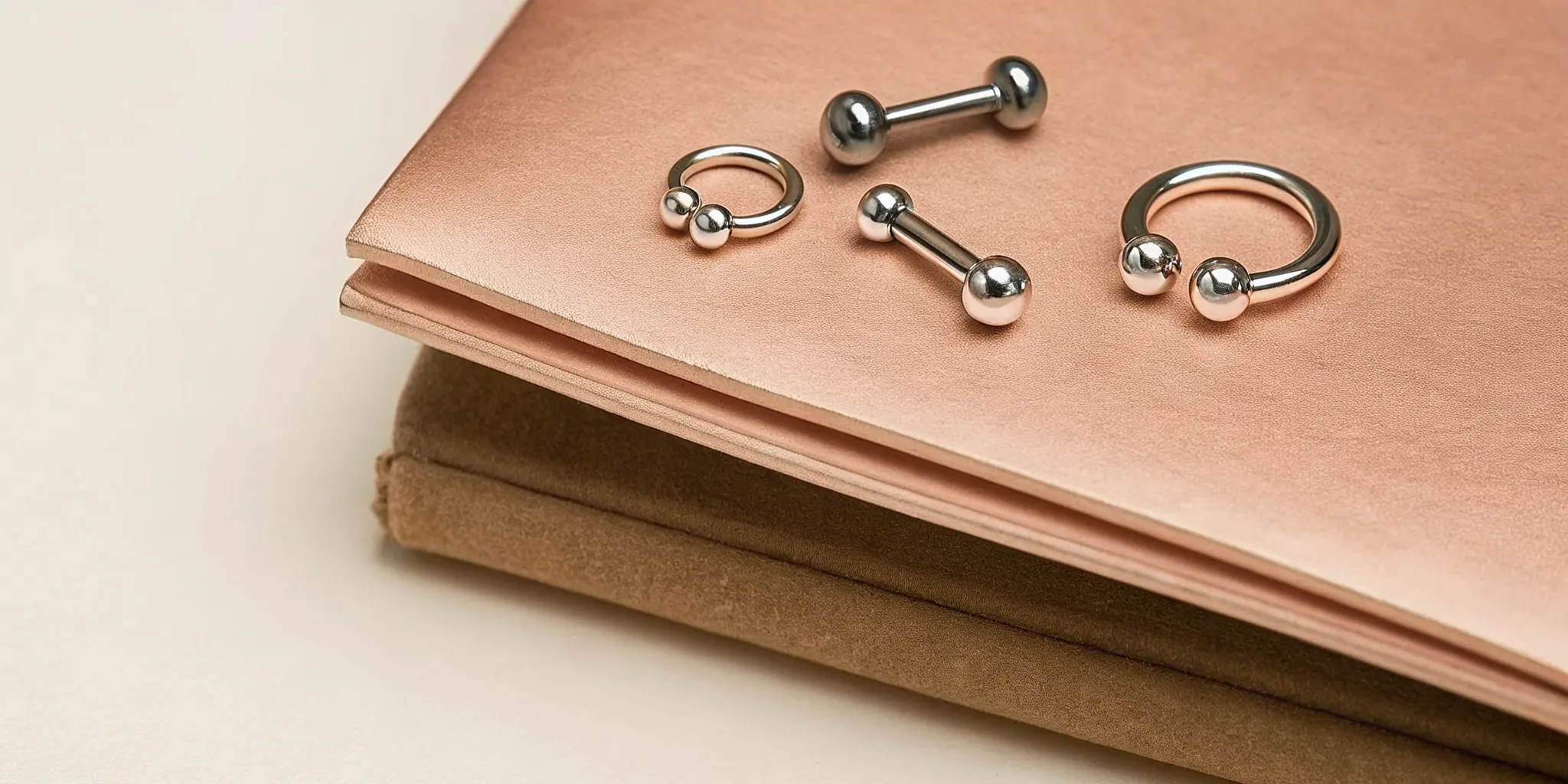 Polished ASTM F136 titanium body jewelry arranged together
