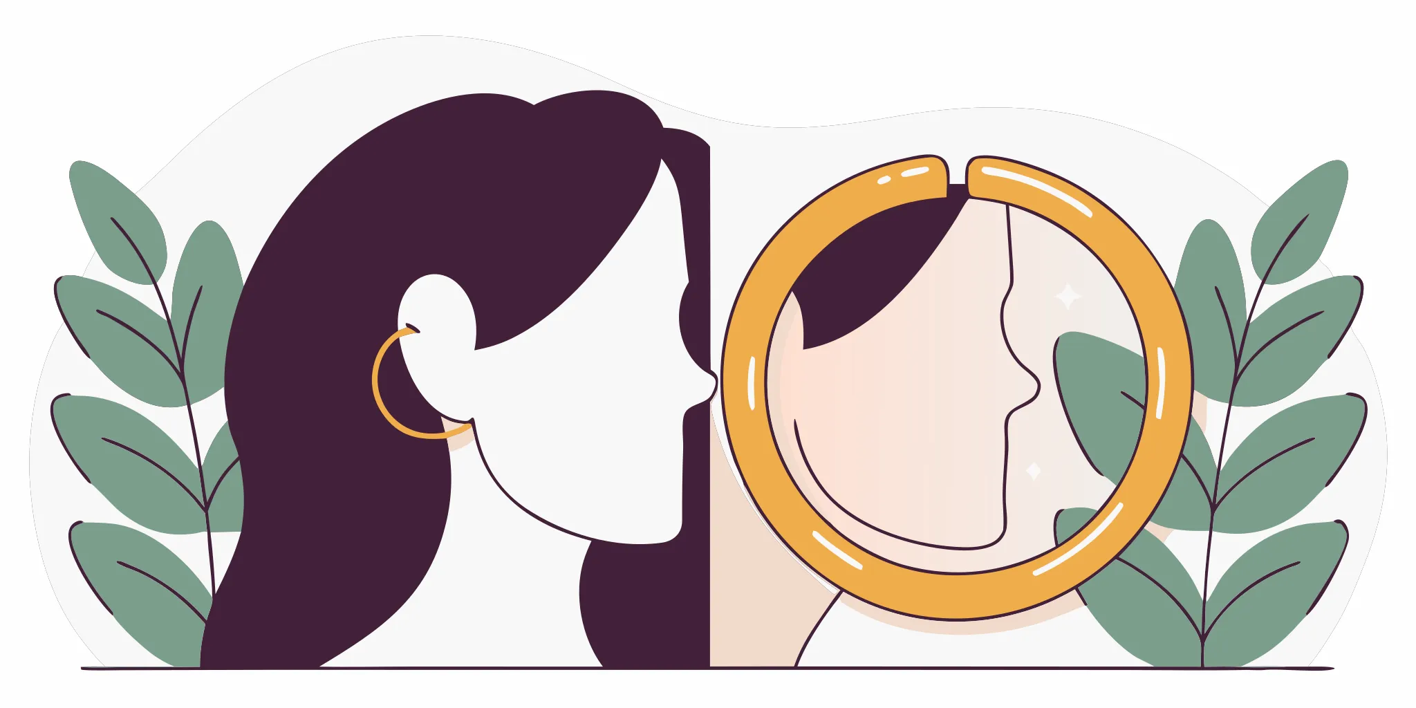 Flat vector illustration of a rook piercing with a gold hoop clicker jewelry in ear cartilage