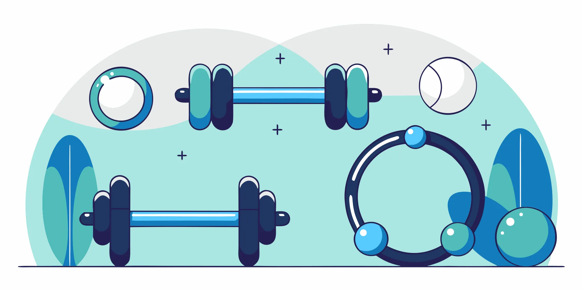 Flat vector illustration of a curated ear stack showcasing implant-grade titanium curved barbell rook piercing jewelry
