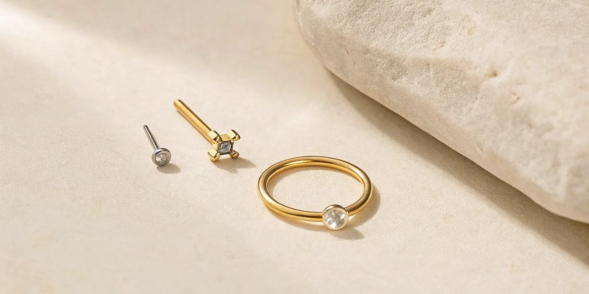 ASTM F136 titanium and nickel-free 14k gold hypoallergenic nose piercing jewelry