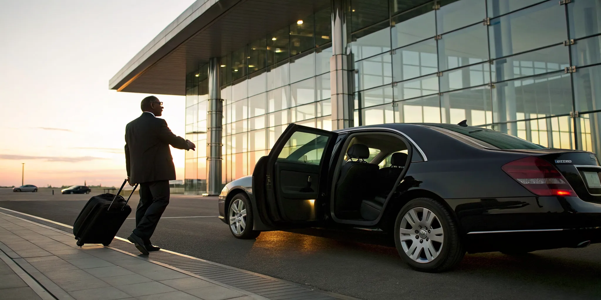 Business traveler using a professional Bayonne airport car service with a luxury sedan.