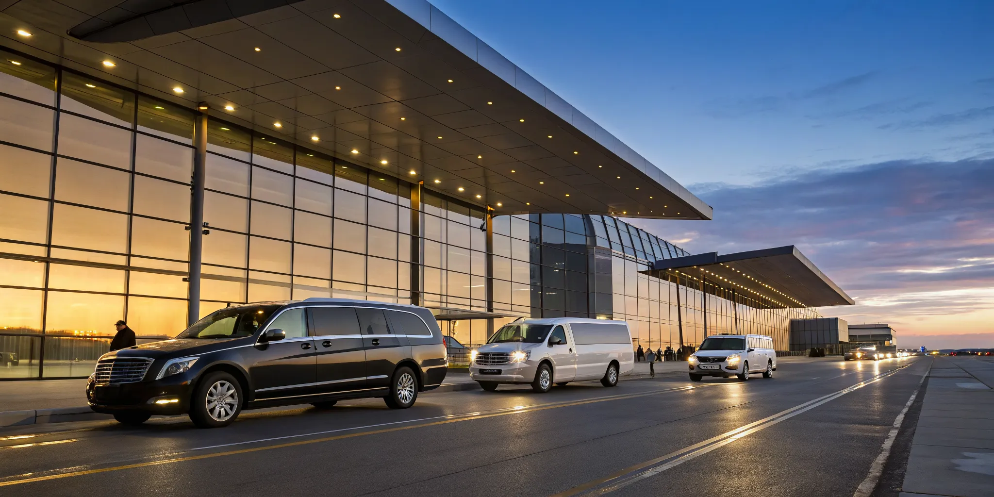 Airport shuttle from PHL to Wayne waiting for passengers at the terminal.