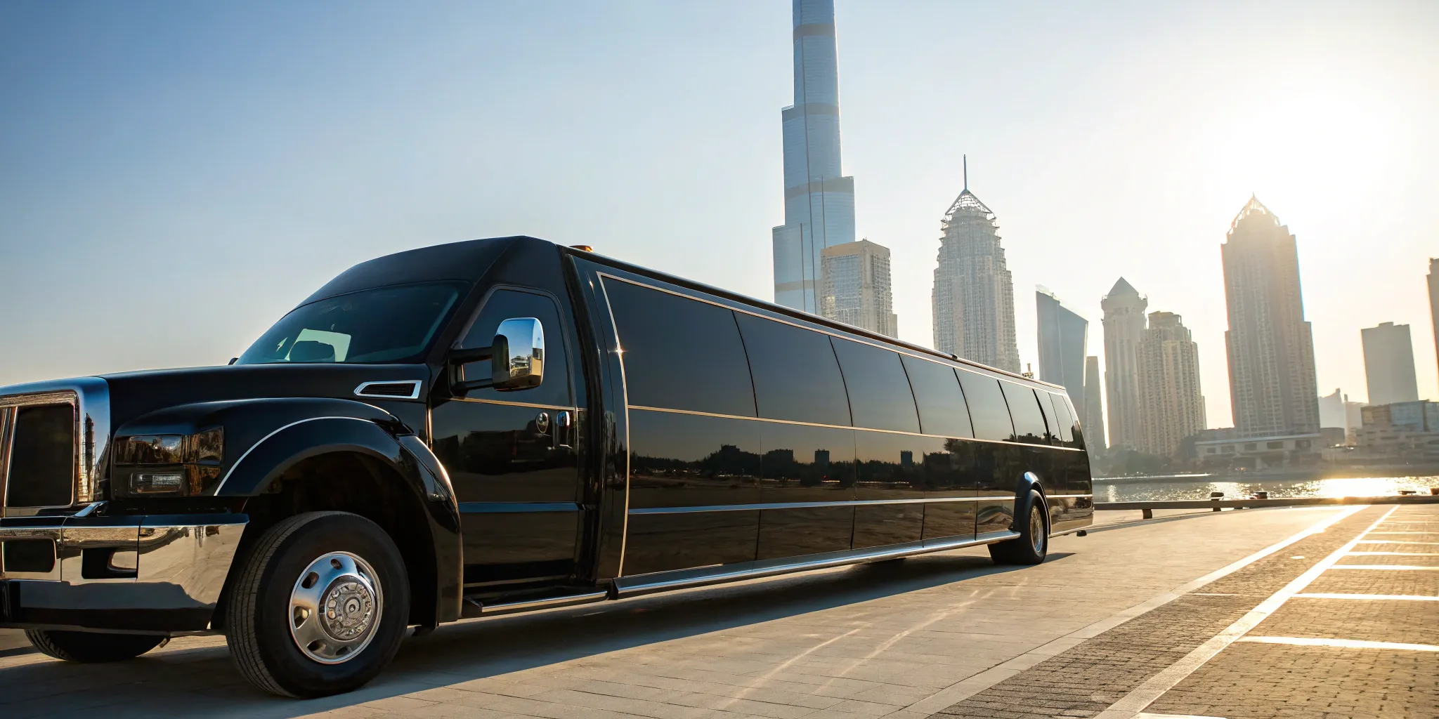 A luxury coach bus rental with a driver for group travel and events.