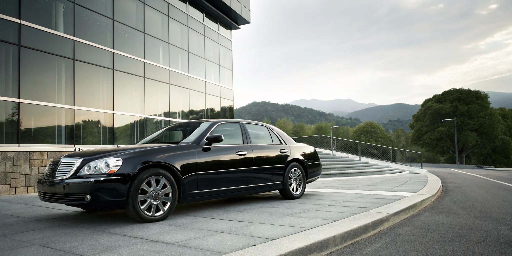 Business black car for corporate travel parked in Glen Mills.