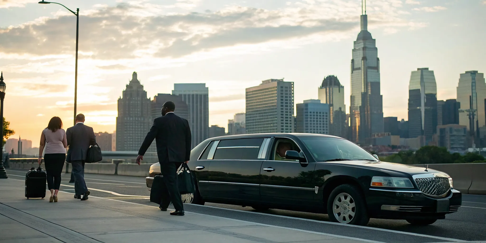 A corporate limo waits for business professionals in downtown Philadelphia.