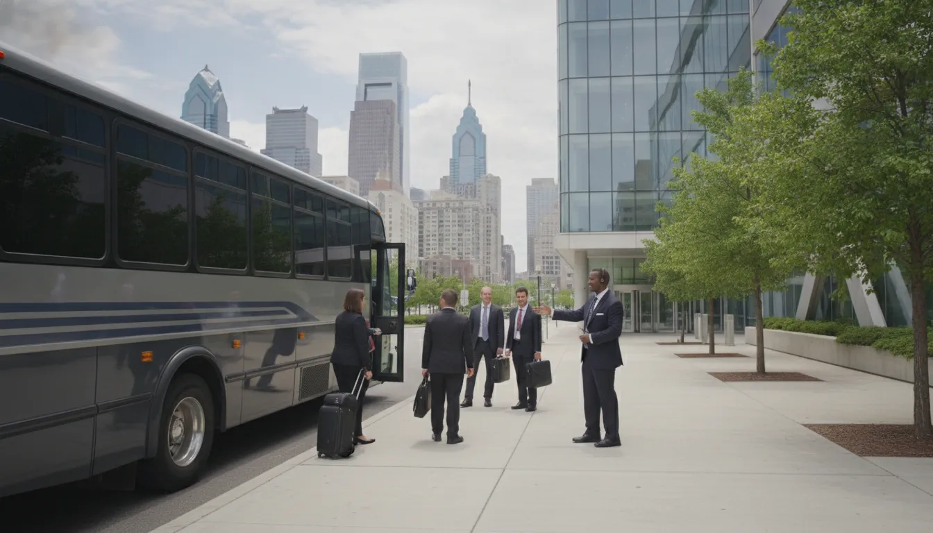Conference shuttle staging coordinated by transportation companies