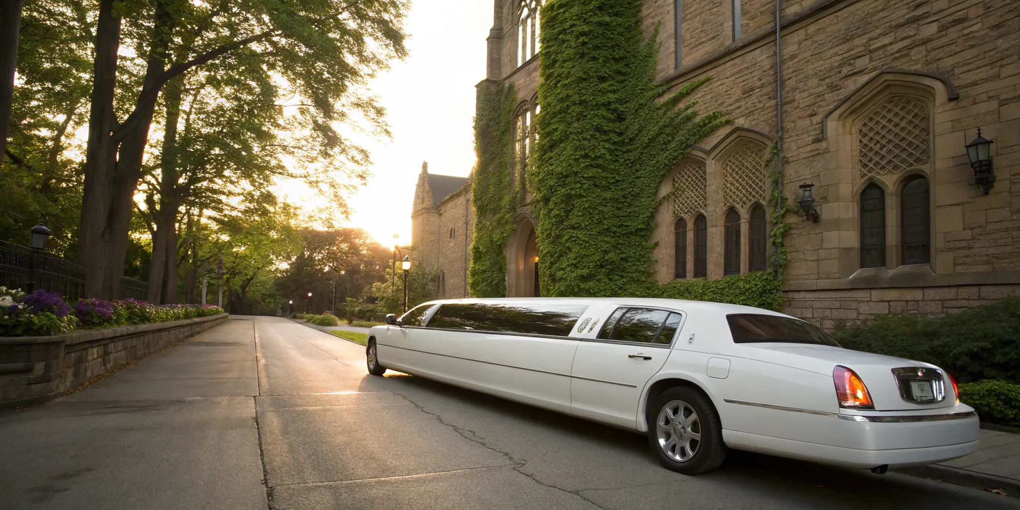A classic white bridal limo ready for a wedding in Princeton.