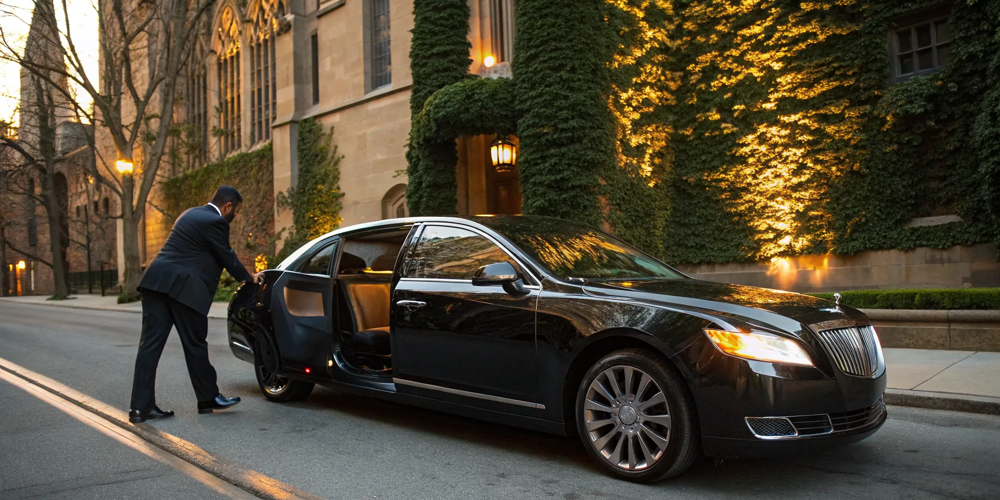Professional chauffeur service with a luxury black car in Princeton.