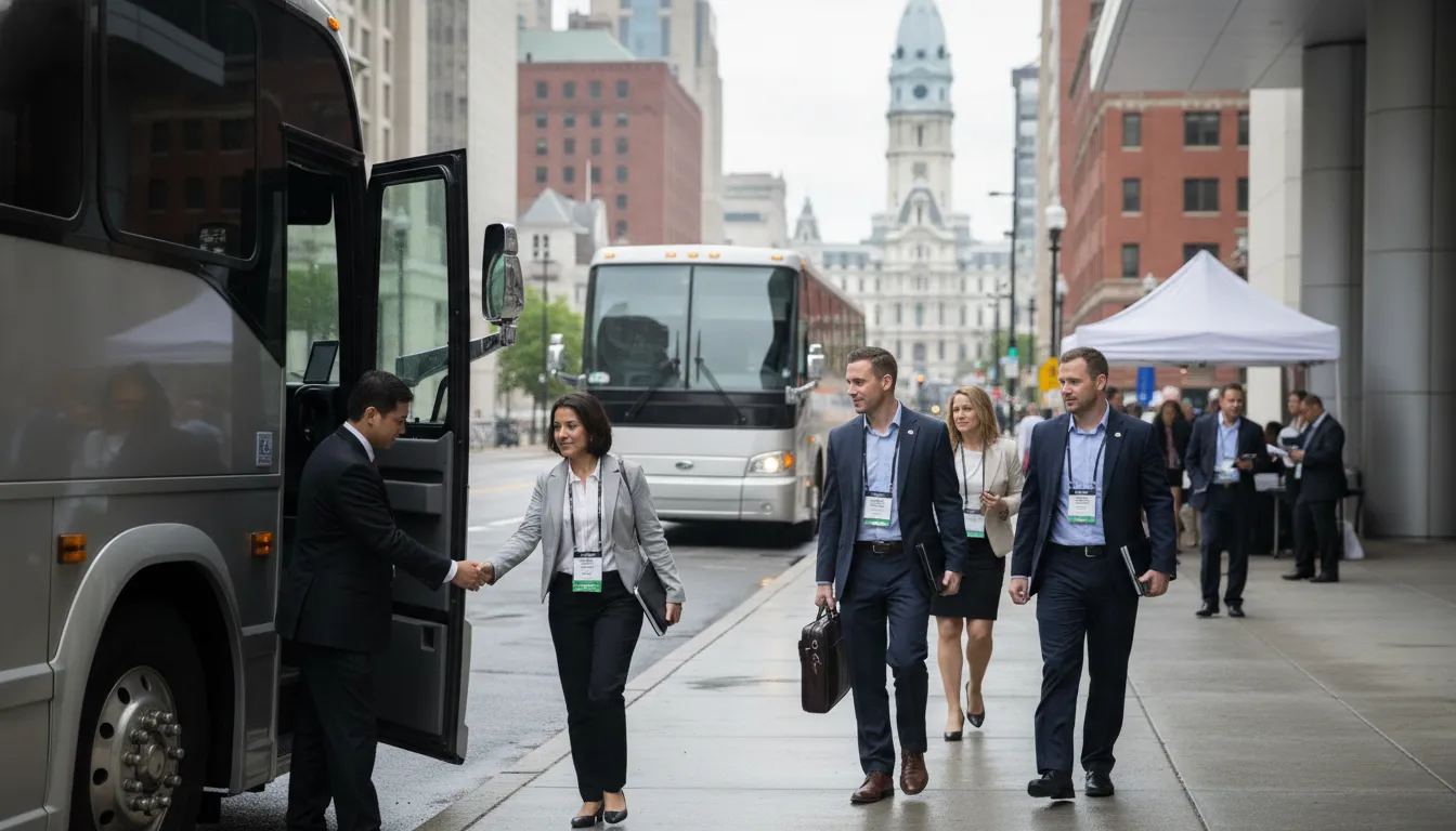 Transportation companies coordinating a Philadelphia conference shuttle arrival