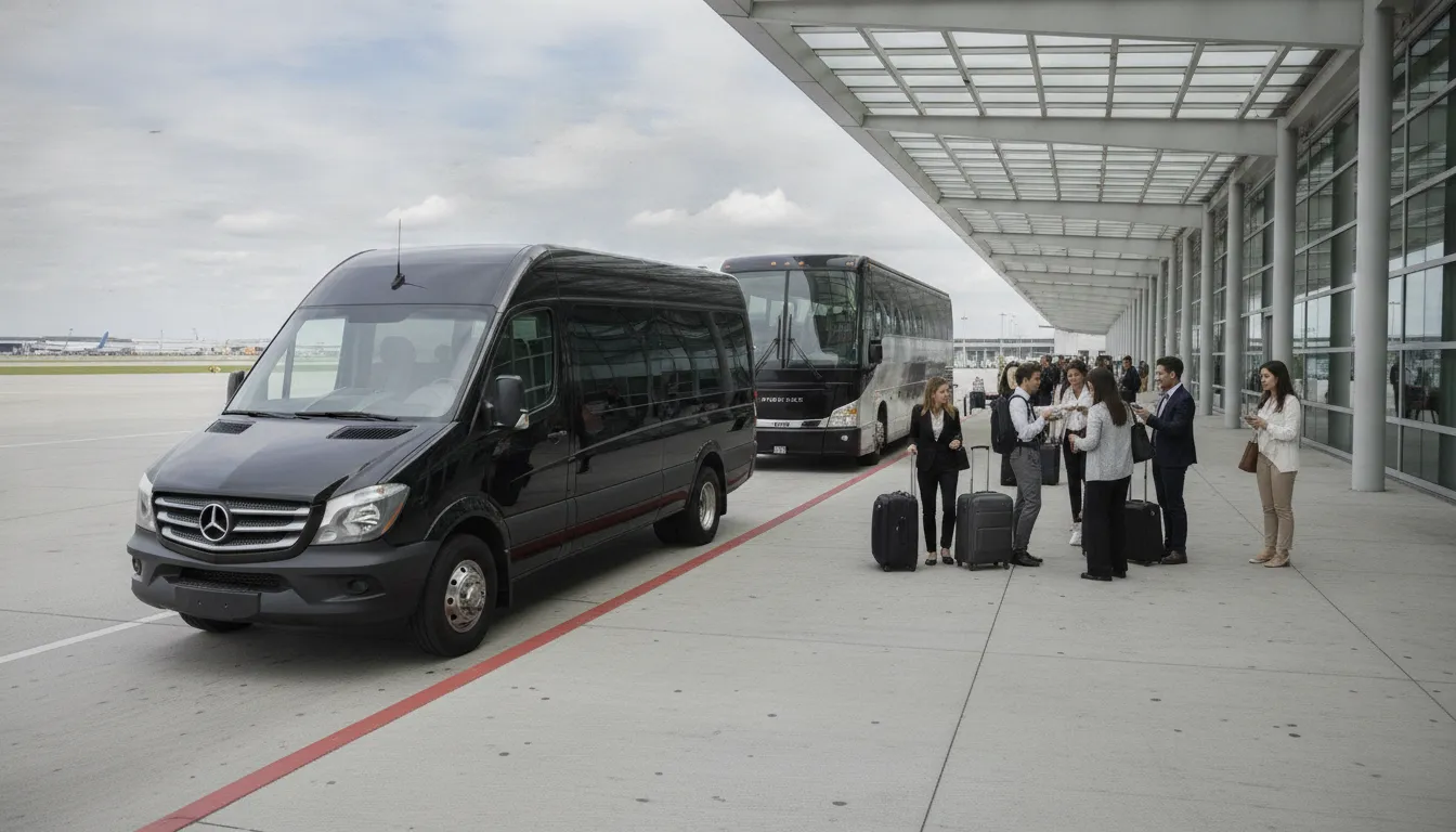 Group airport transportation in Philadelphia with shuttle van and motor coach