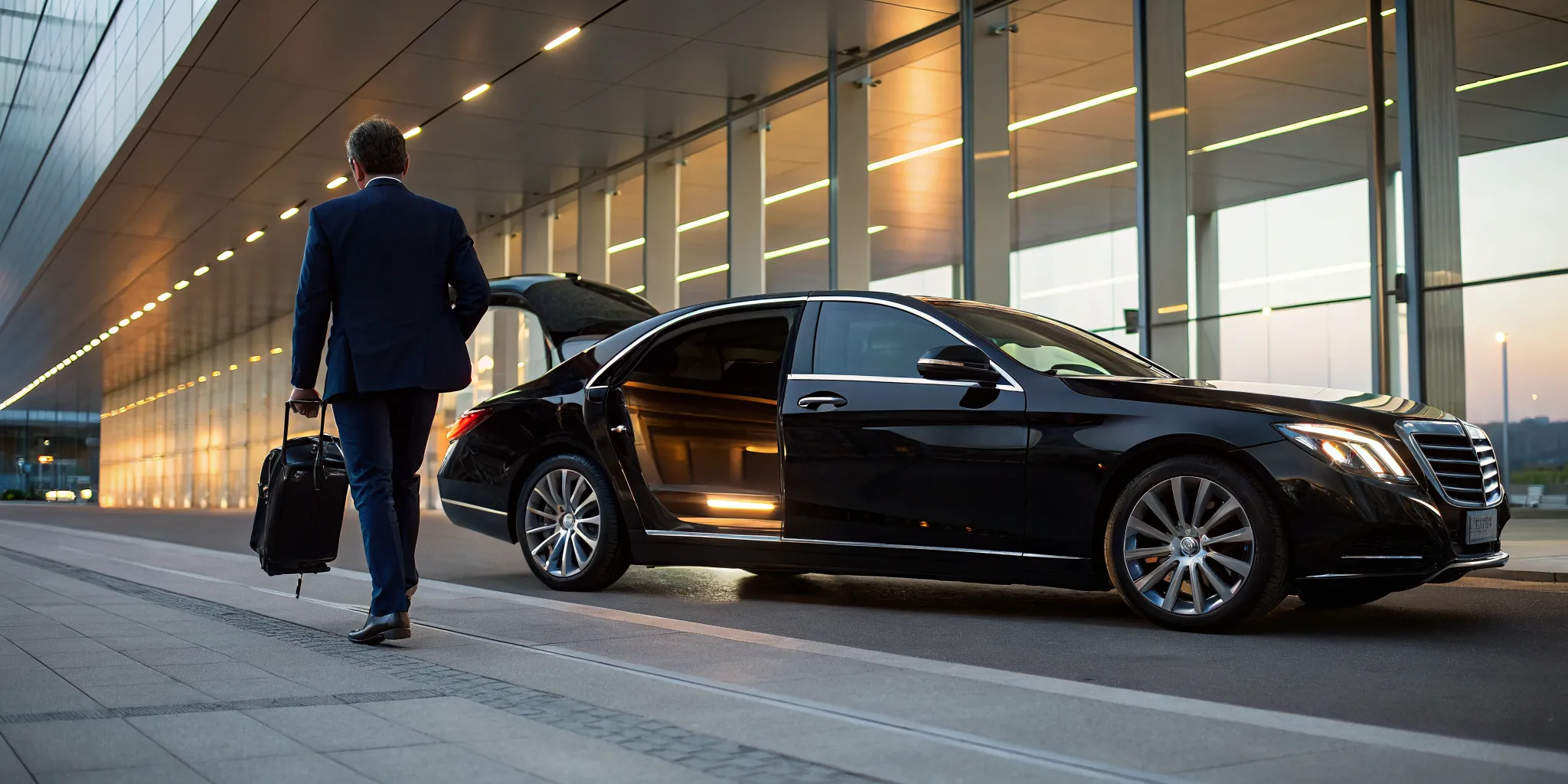 A luxury airport sedan ready for a business traveler's pickup in Newark, DE.