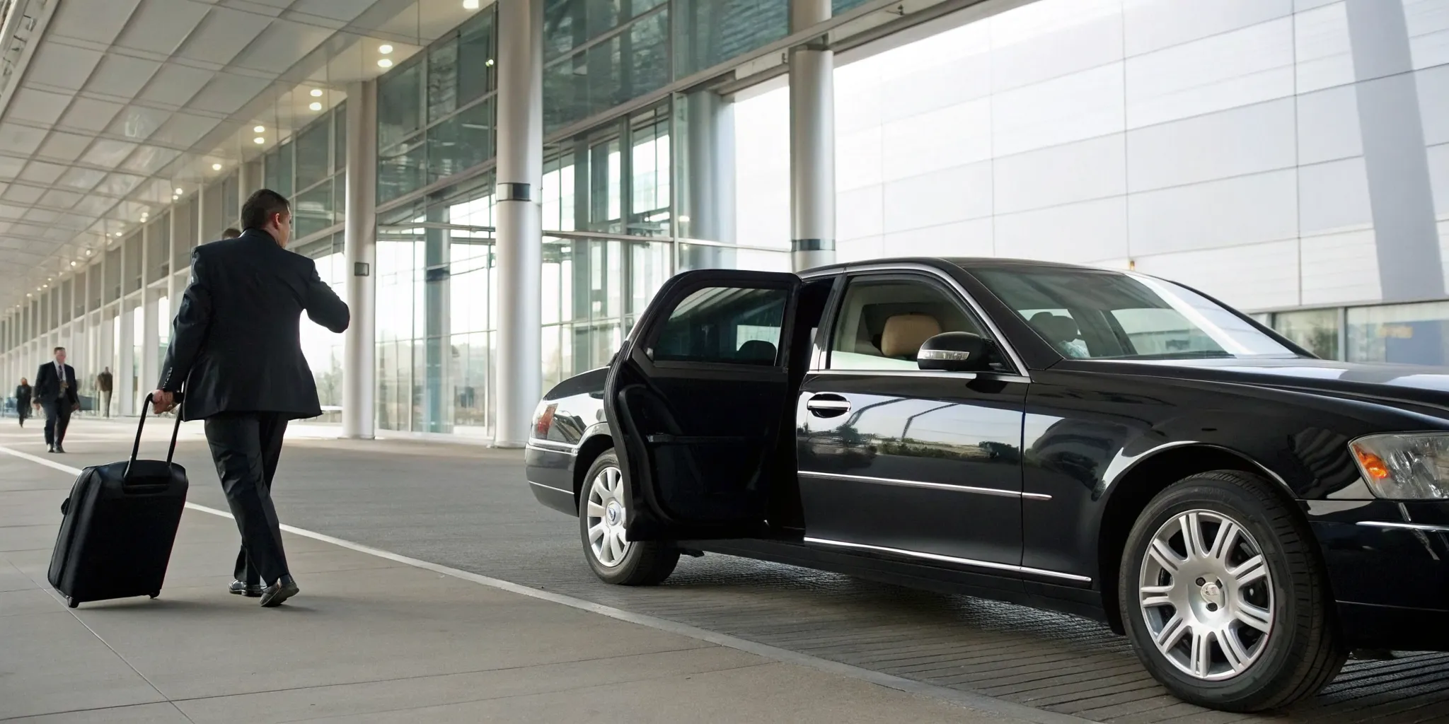 Business traveler meets their black car for King of Prussia airport transfers.