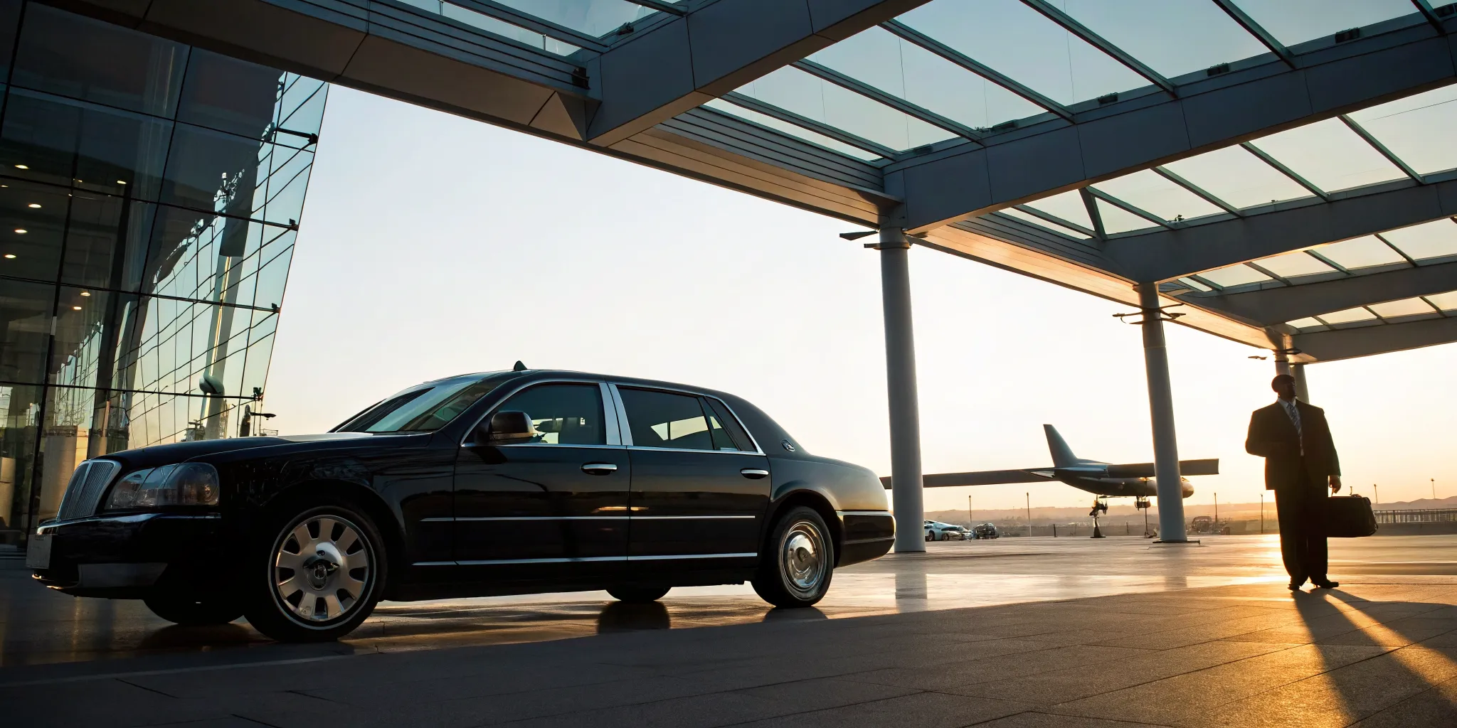 A professional limo service waiting for a passenger at the Wilmington airport.