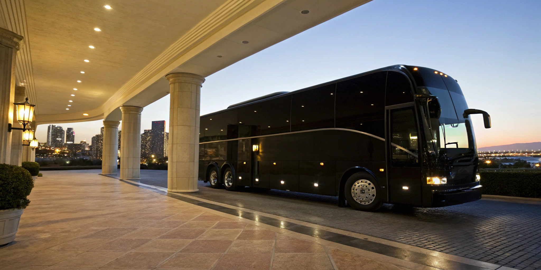 A modern charter bus available when renting a bus for a group trip in Philadelphia.
