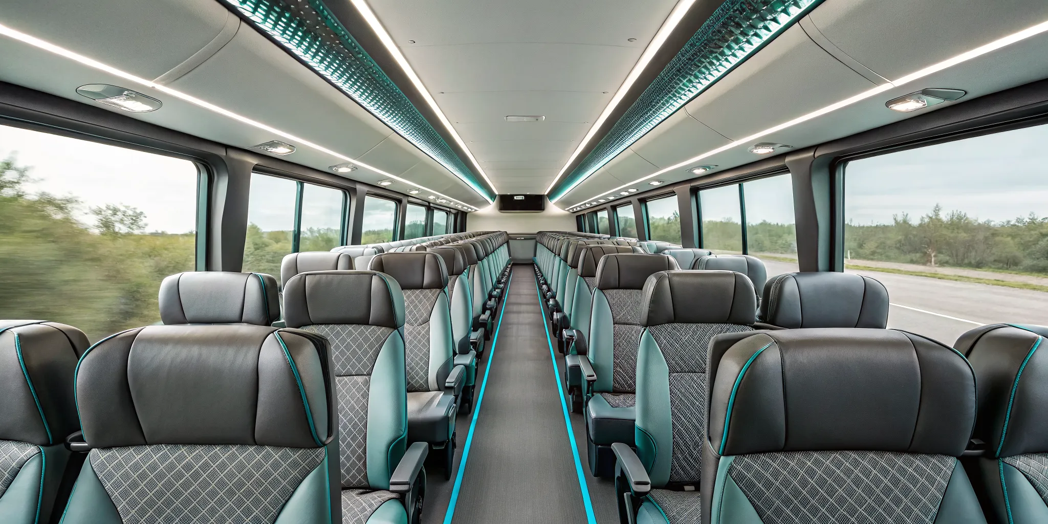 Comfortable charter bus with a powerful AC system, ideal for group transport.