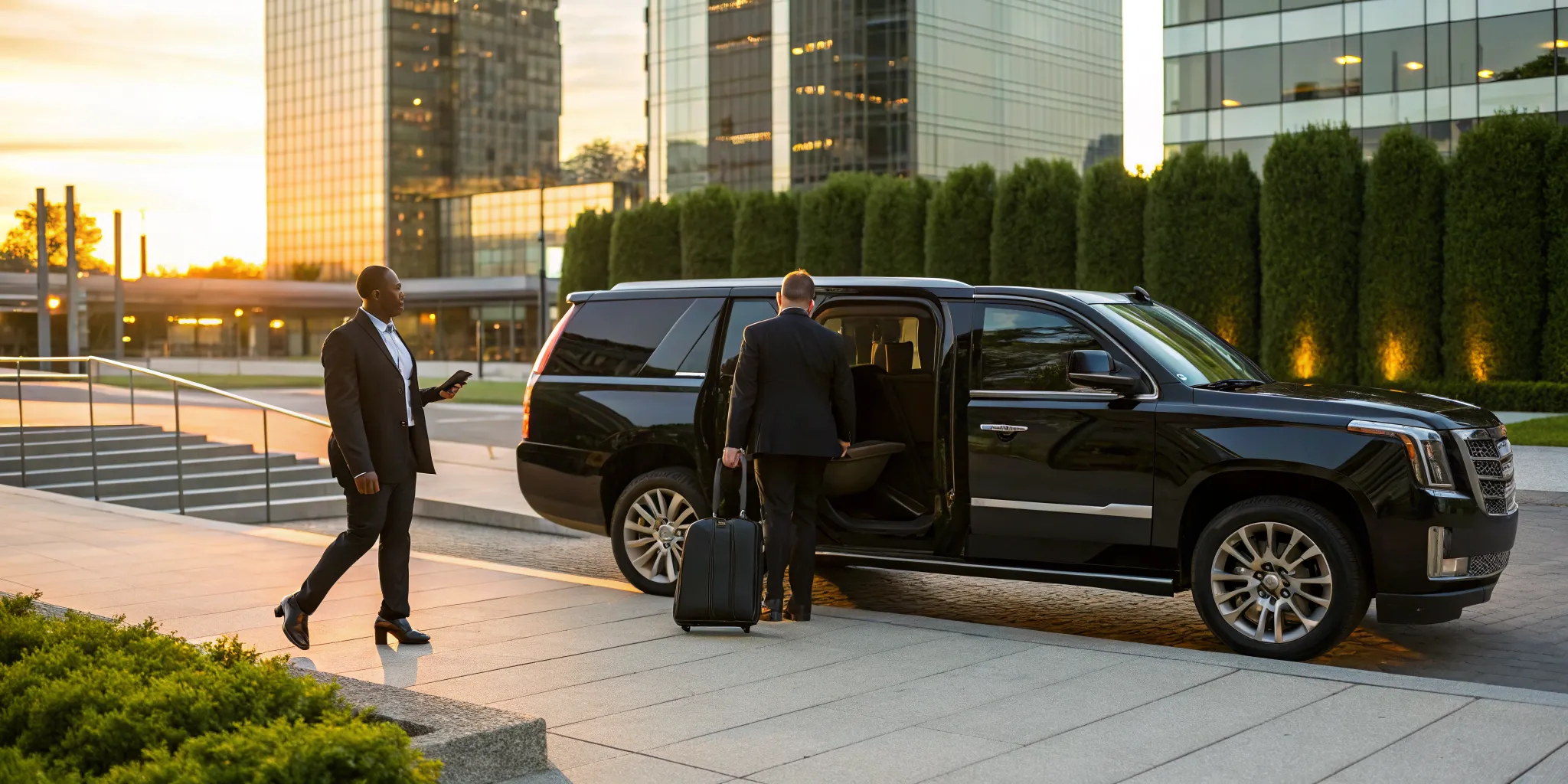 A black car service transports business professionals in King of Prussia.