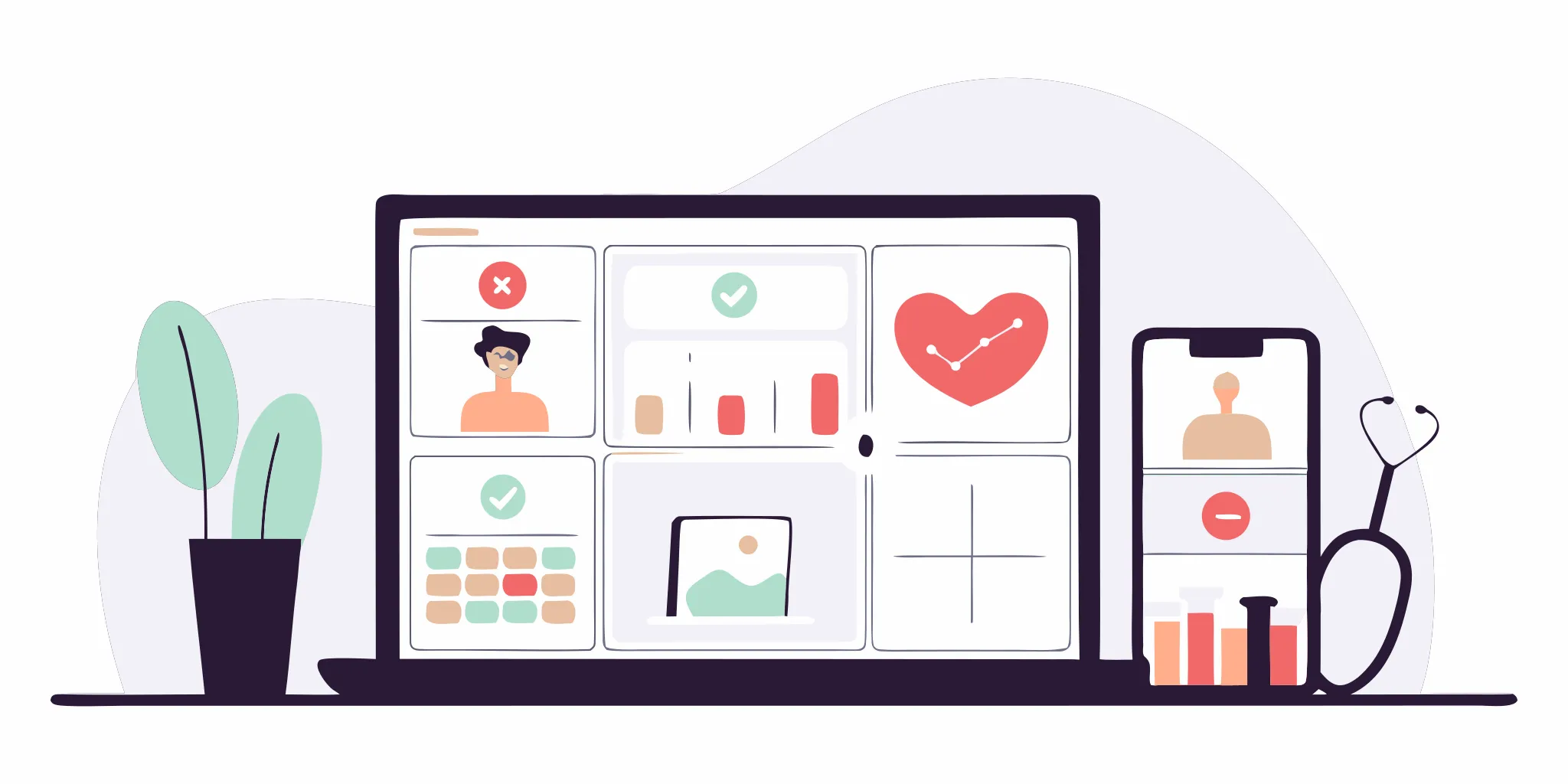 CCM time tracking software dashboard showing patient time logs and care analytics on a laptop and mobile device.