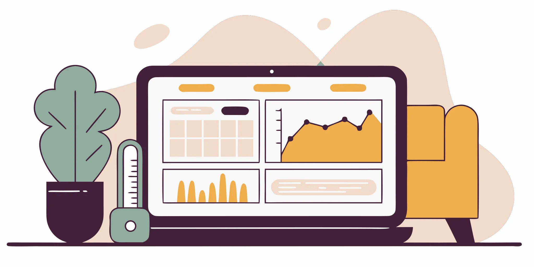 Remote patient monitoring software dashboard showing patient health data analytics on a laptop.