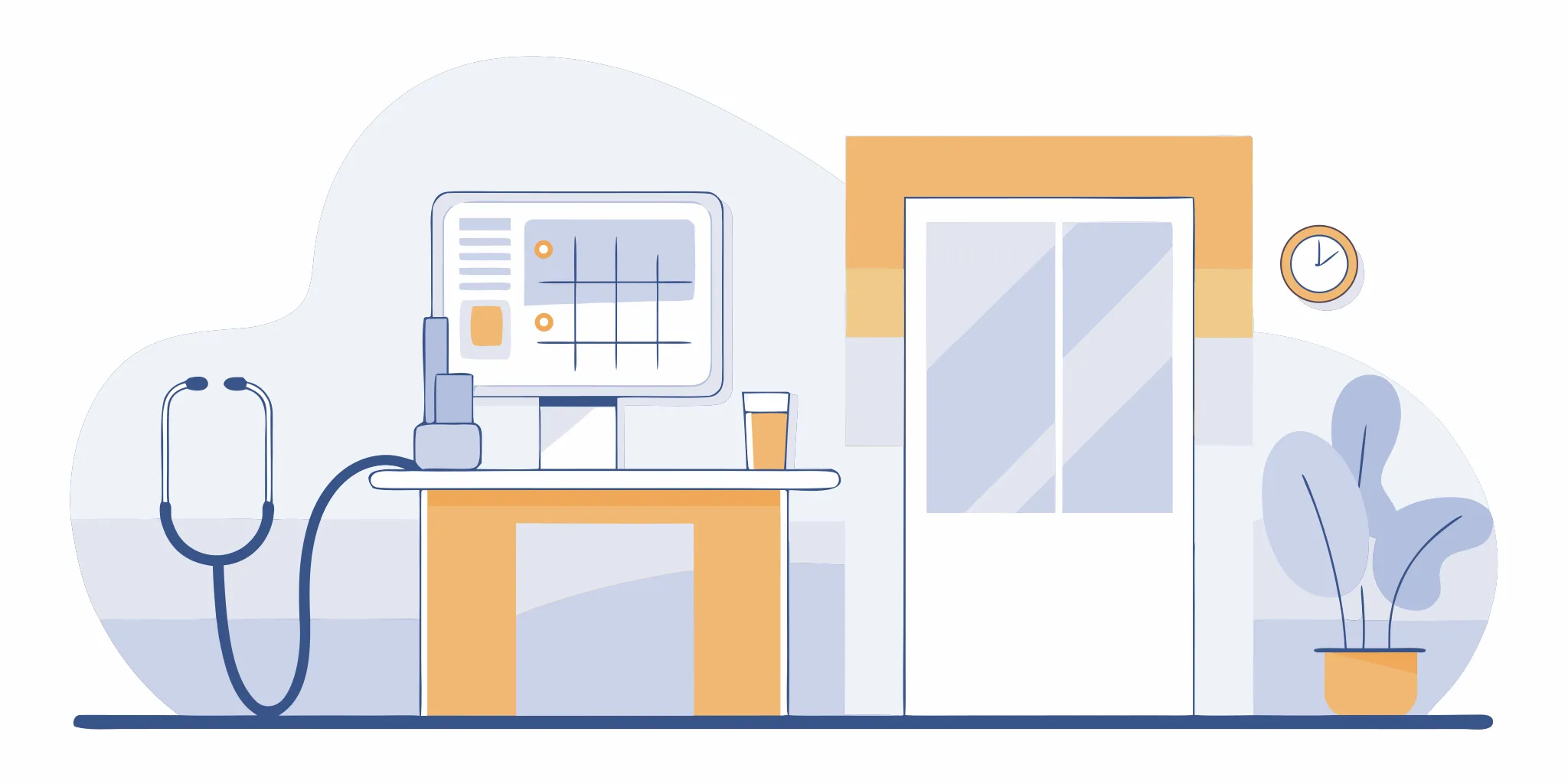 Comparing remote patient monitoring companies on a screen with medical devices nearby.