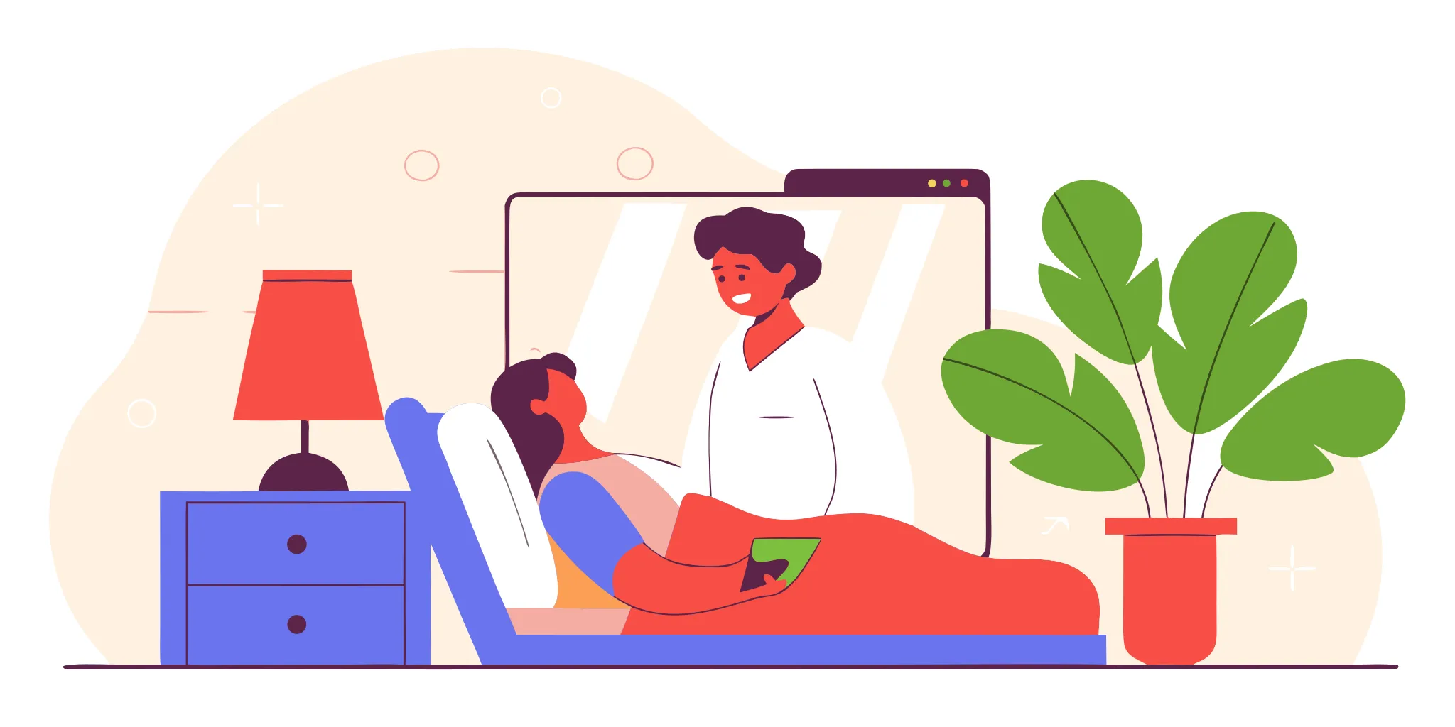 Patient receiving chronic care management from a doctor via a telehealth call on a tablet.