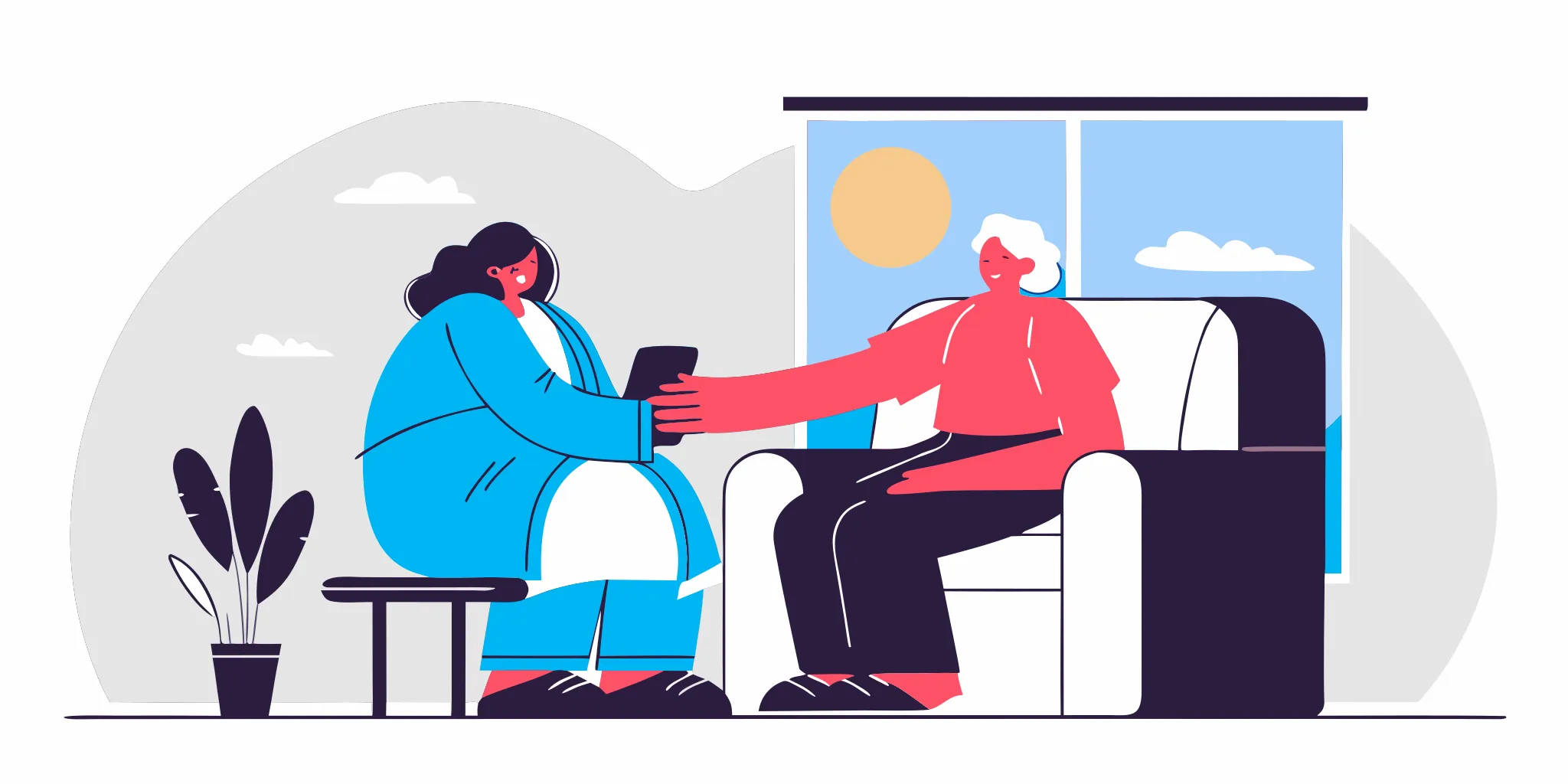 A care provider and patient review a chronic care management plan for Medicare.