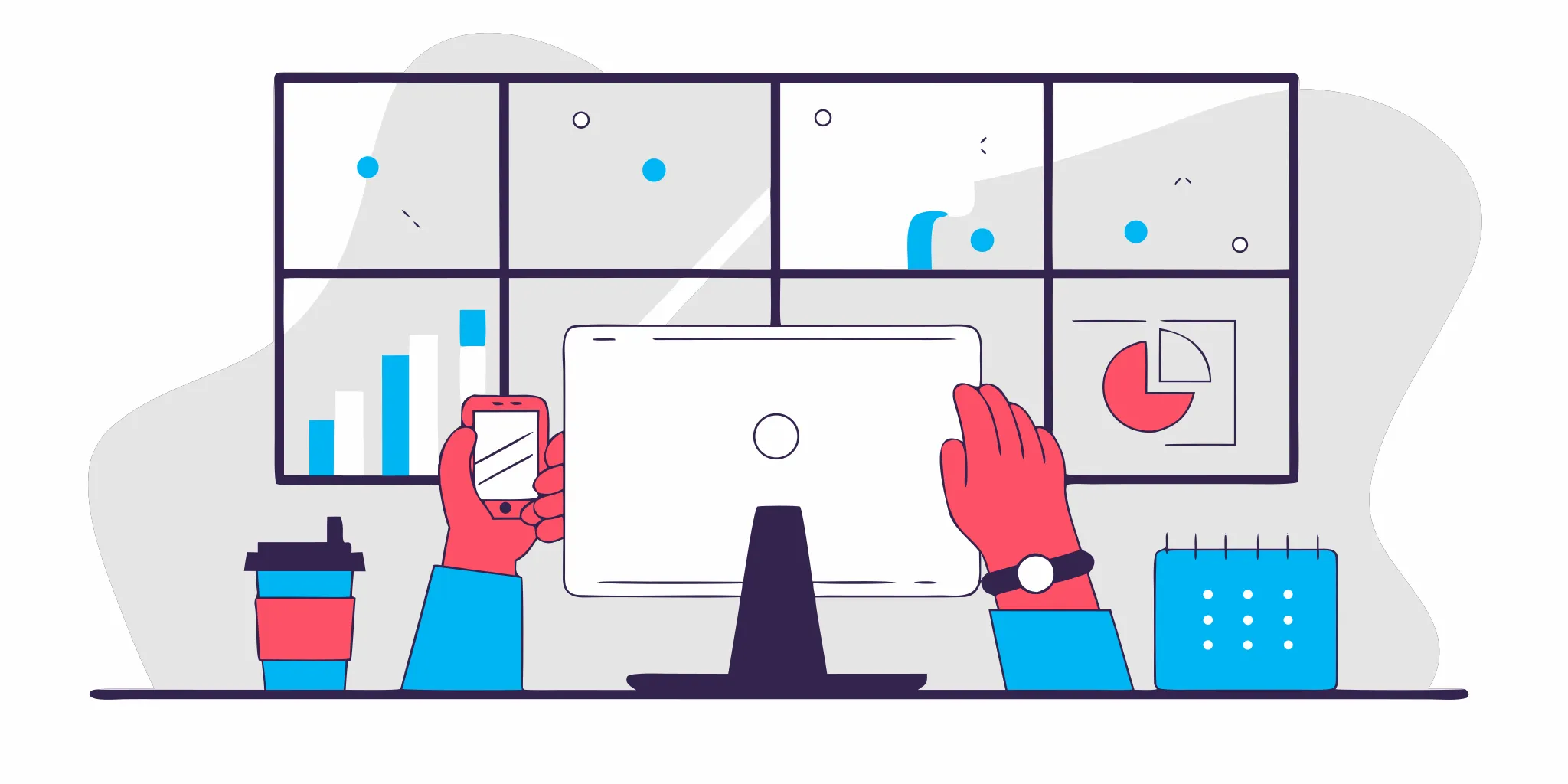 Clinician using an EHR integration for remote monitoring on a computer and smartphone.