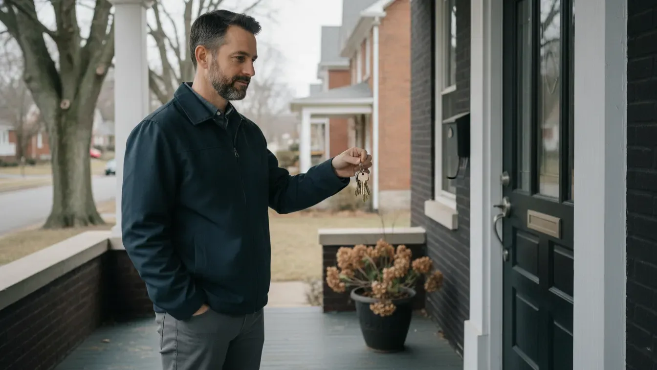 Pittsburgh homeowner locked out of a house holding keys outside a front door