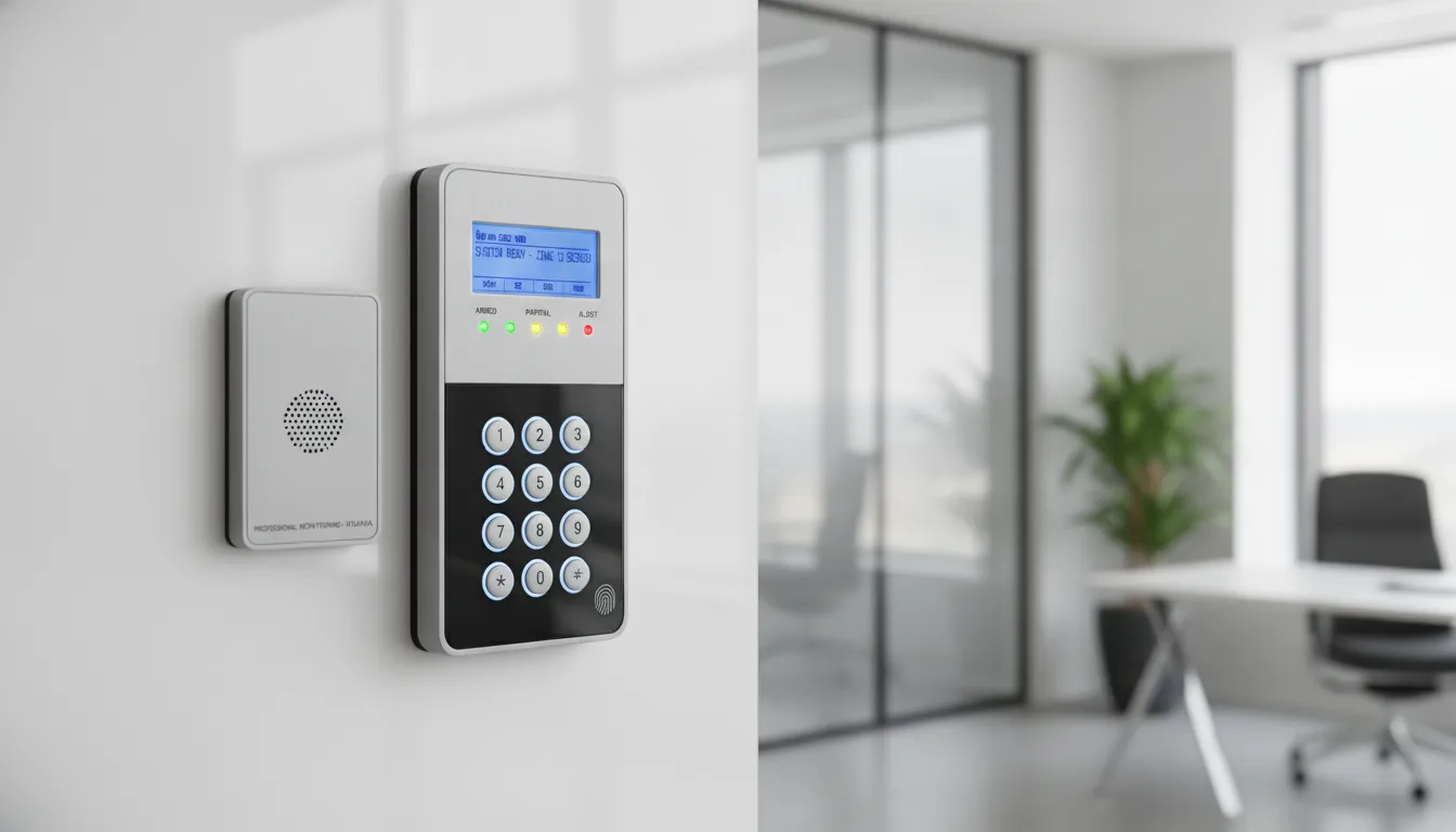 Keypad and control panel on commercial alarm system in Atlanta office