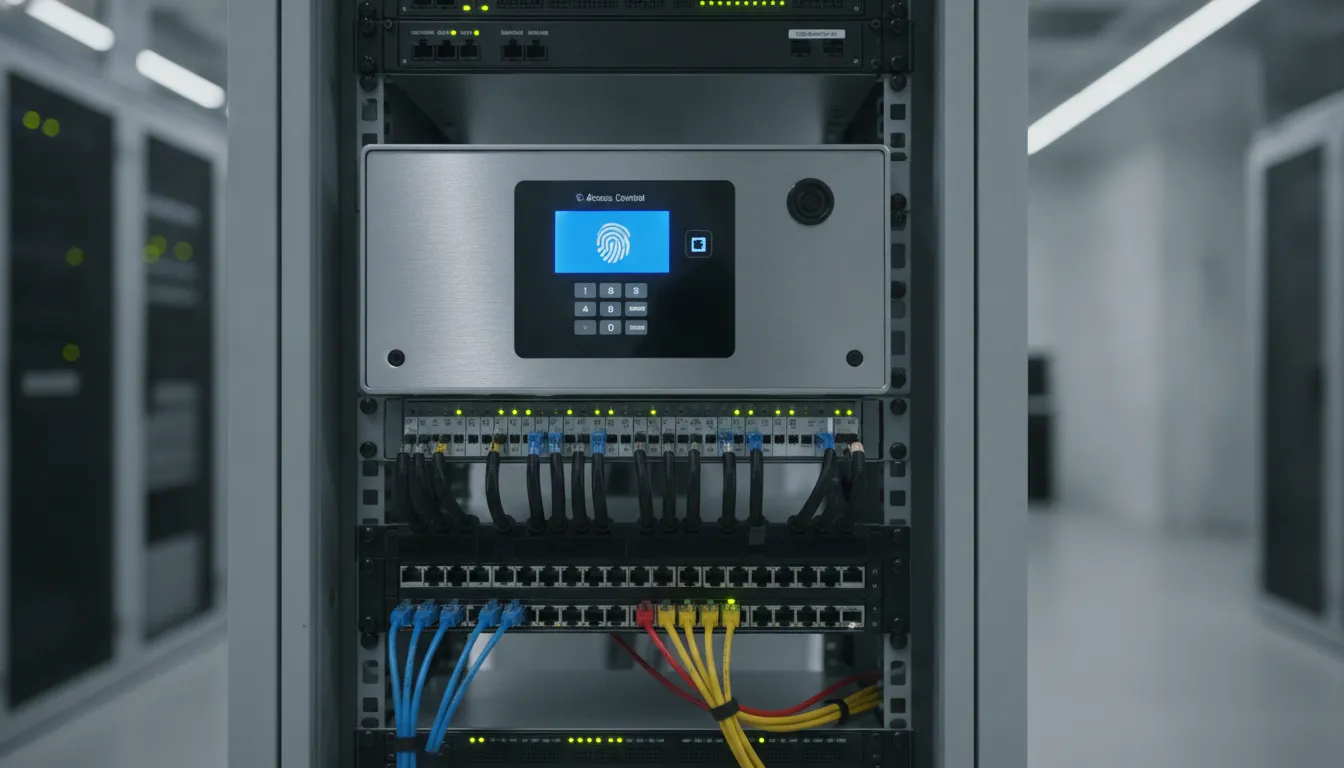 A low-voltage technician wiring a cloud-based access control controller panel inside an Atlanta office server room.