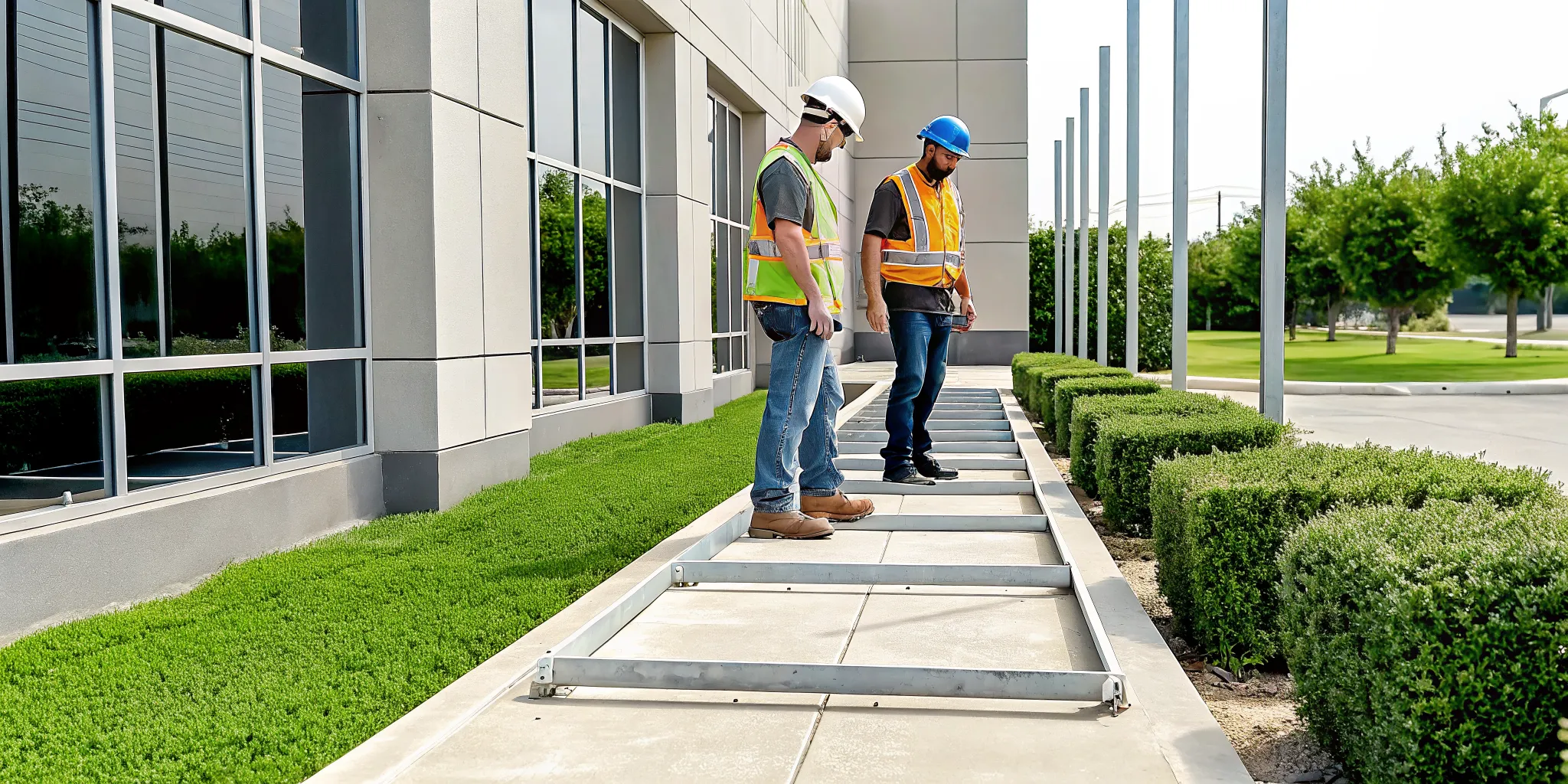 Commercial foundation repair Dallas crew assessing concrete movement