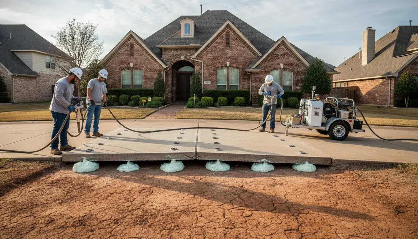 PolyLevel concrete lifting foam stabilizing a sunken driveway slab