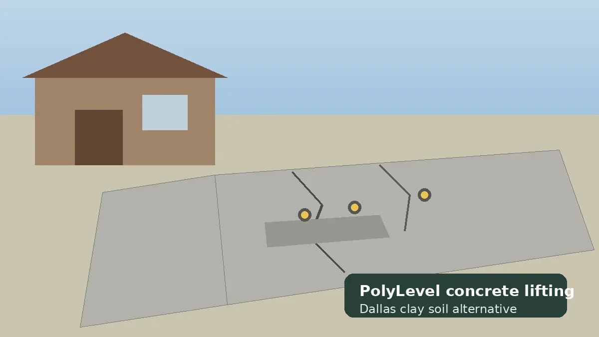 PolyLevel foam lifting a Dallas driveway affected by clay soil settlement
