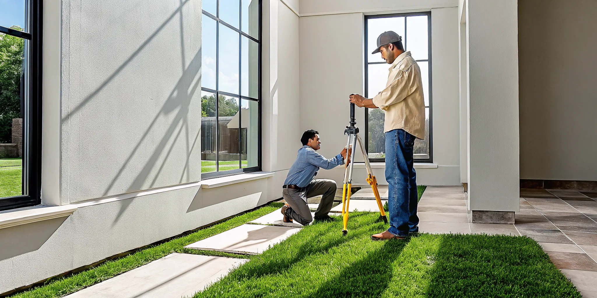Foundation specialist taking floor elevation measurements inside a Dallas home