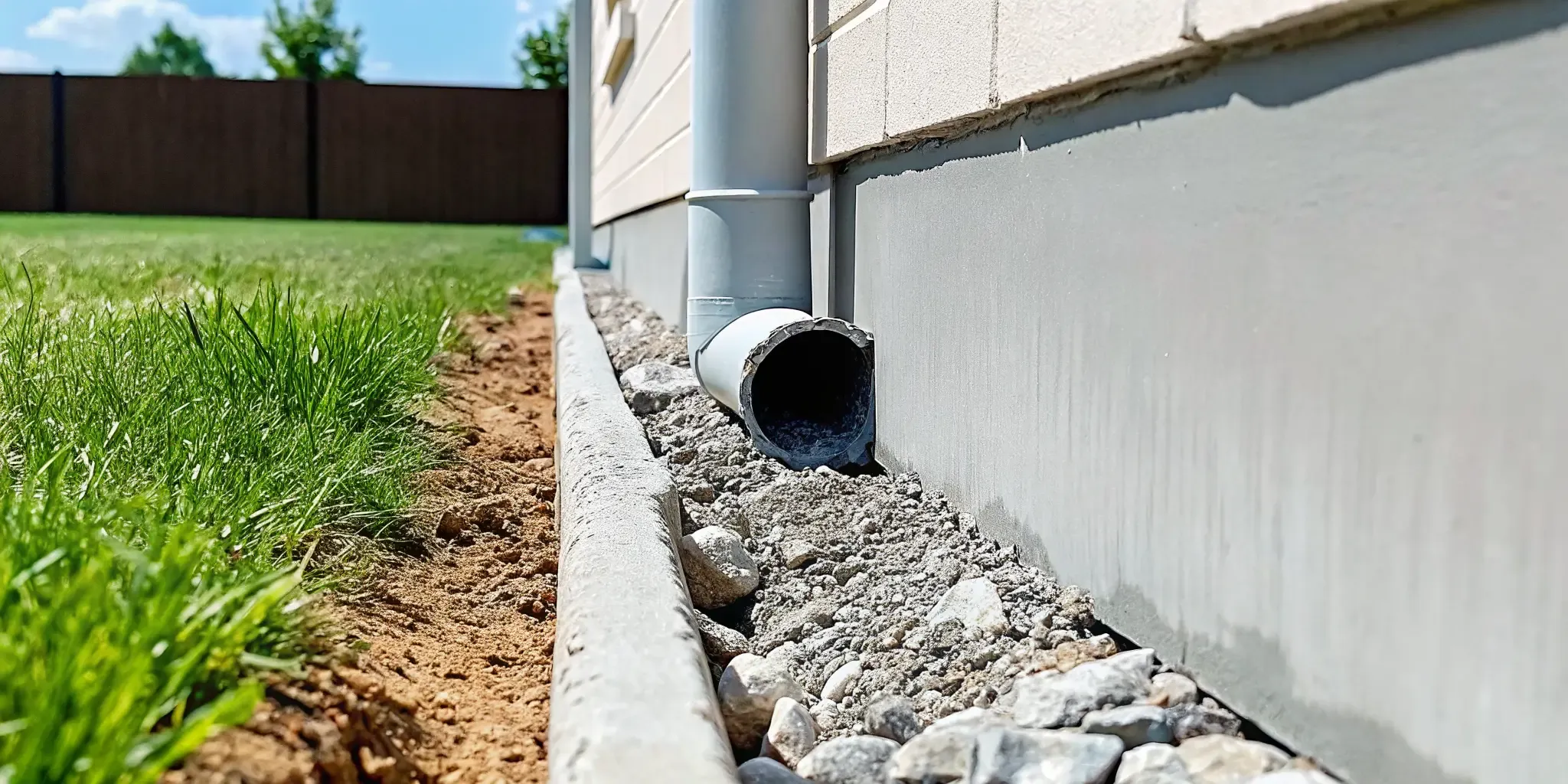 Foundation drain tile and gravel directing stormwater away from a North Texas home