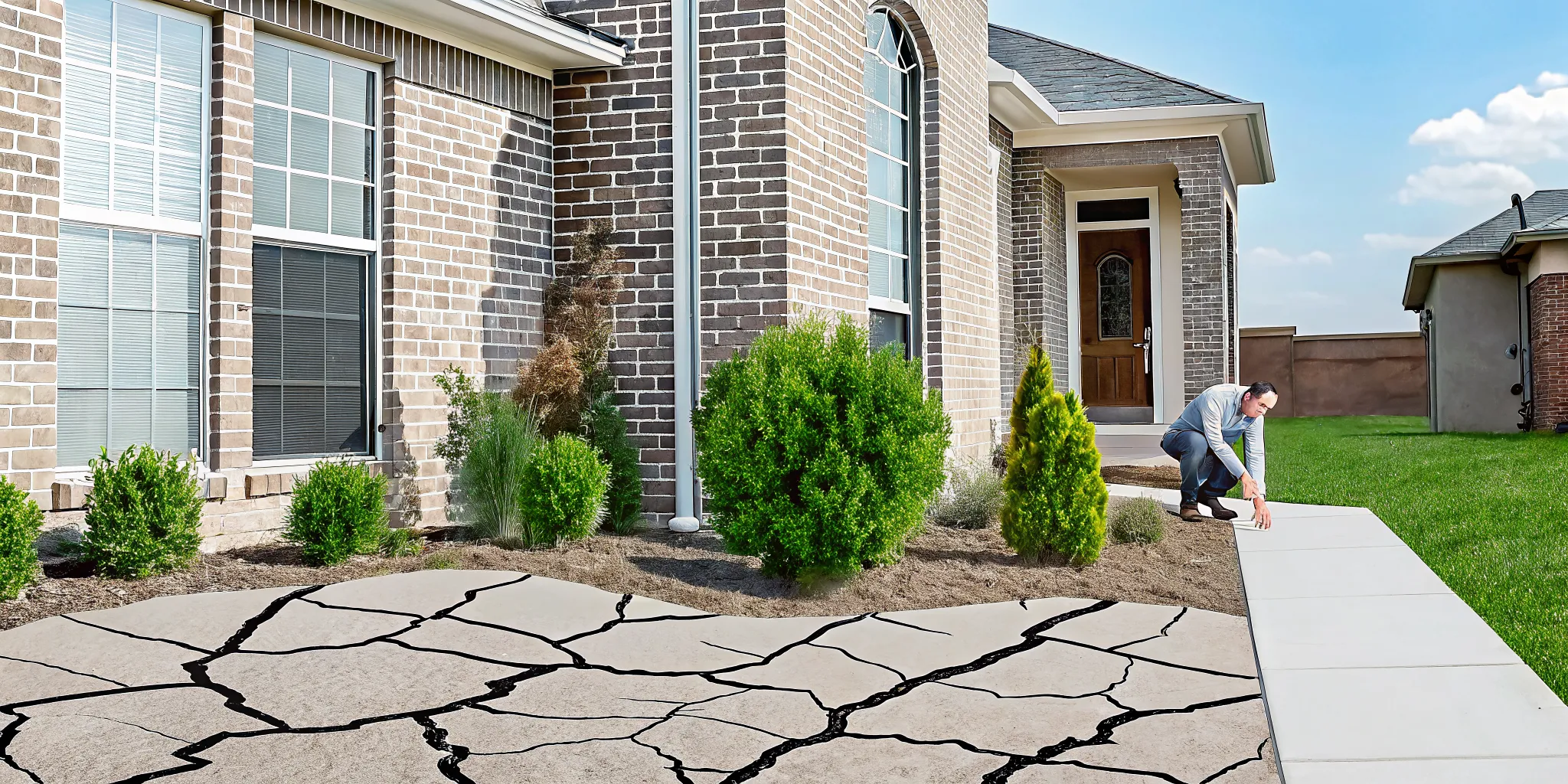Texas homeowner checking dry clay soil for summer foundation maintenance tips
