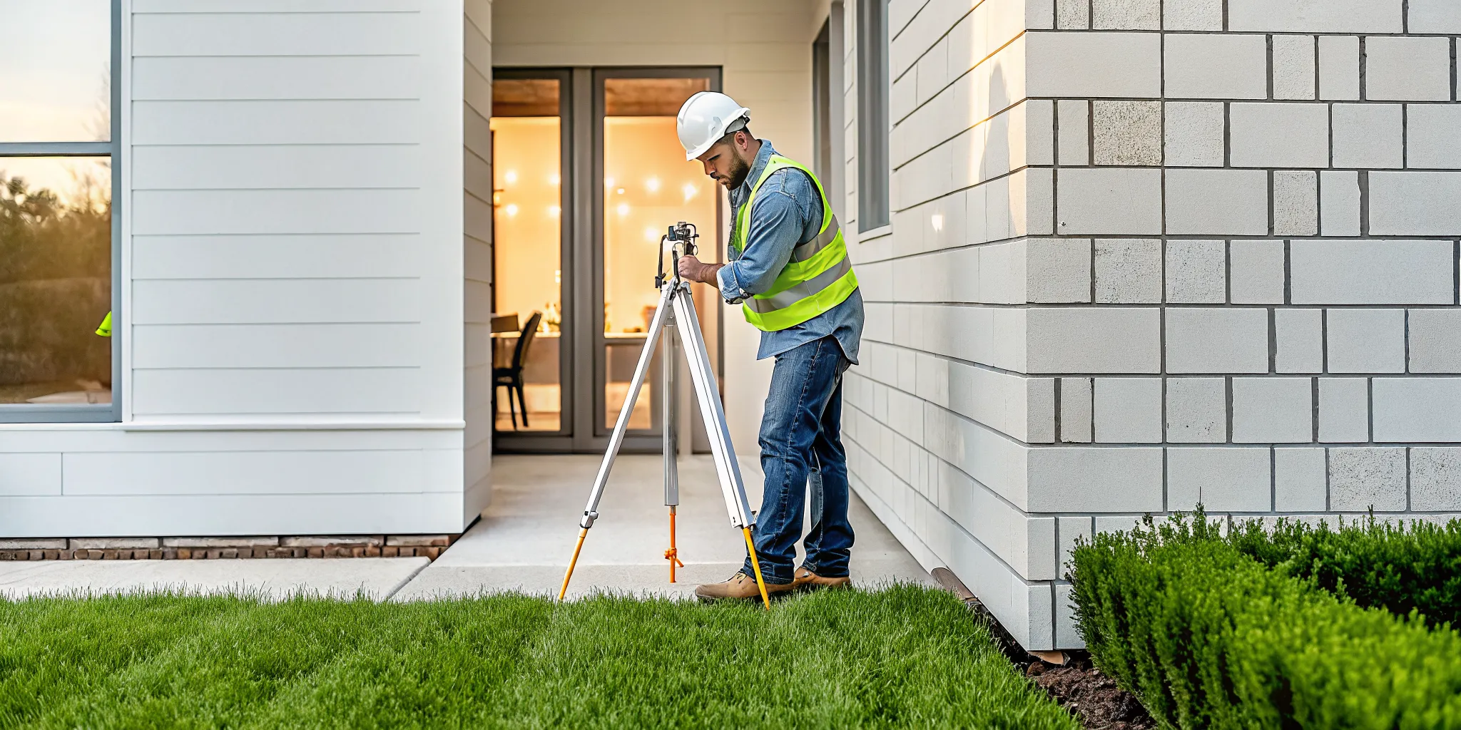 Professional foundation inspector measuring floor level with a laser level tool inside a Dallas home