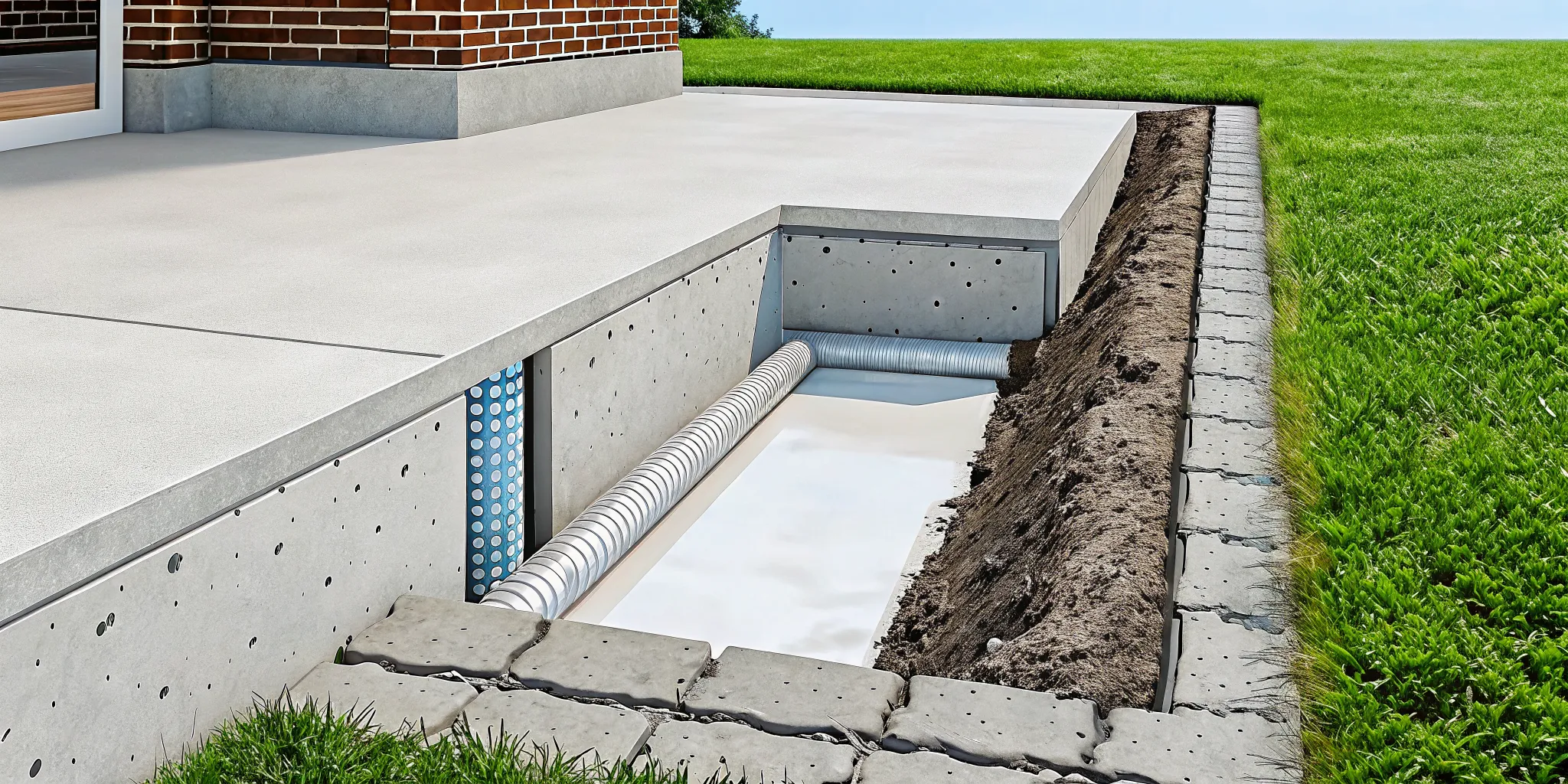 Illustration of an under-slab plumbing leak changing soil moisture beneath a foundation
