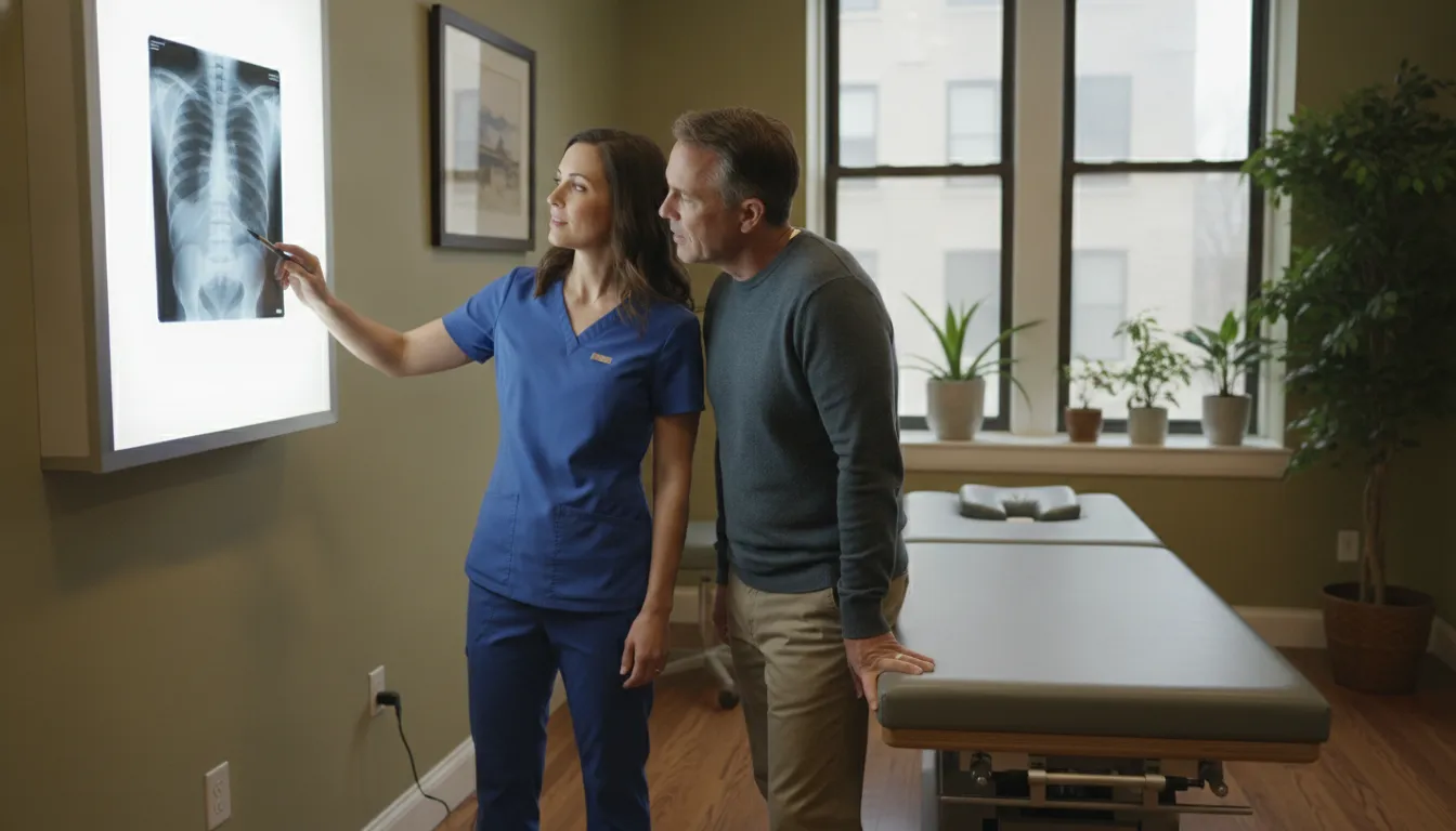 DRX Chicago clinician discussing spinal decompression safety screening with a patient