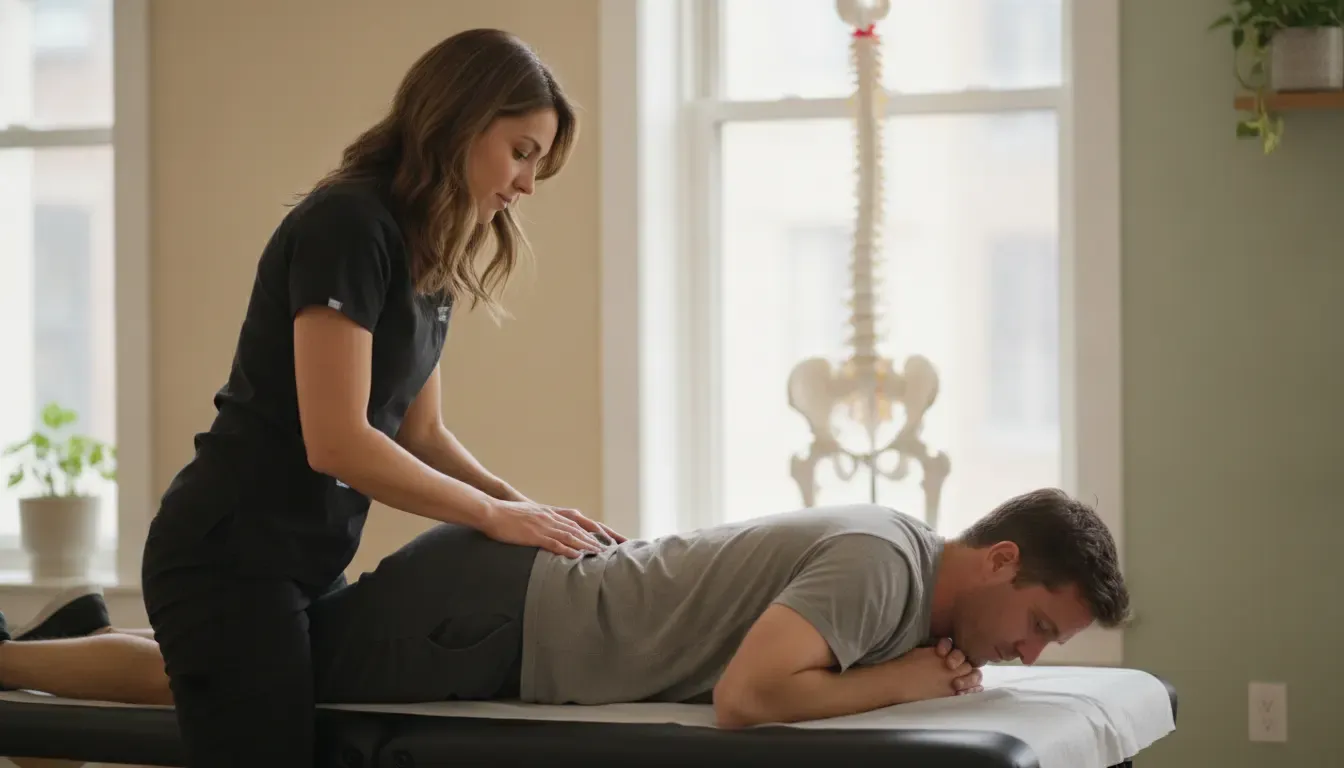 Chiropractor performing a gentle spinal mobility assessment for facet joint pain
