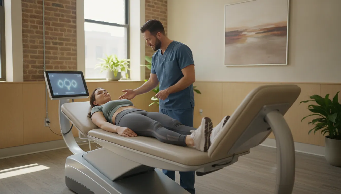 Patient discussing spinal decompression treatment with a Chicago chiropractor