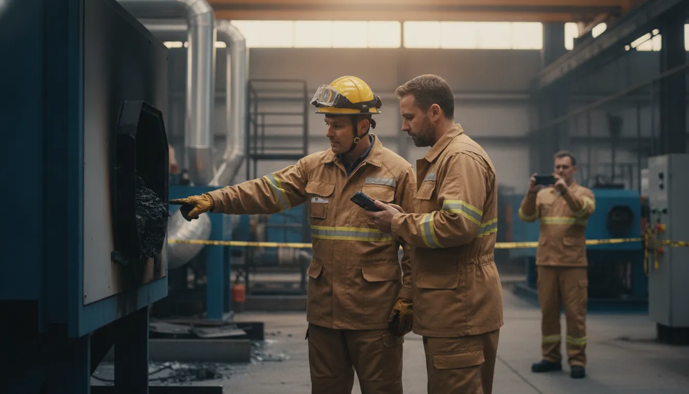 Workers documenting a safe workplace burn incident scene