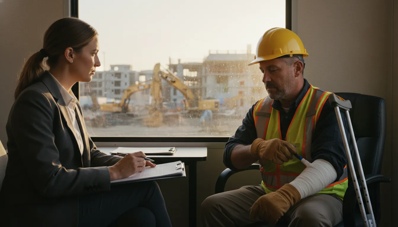 Los Angeles construction worker discussing a workers compensation claim with an attorney